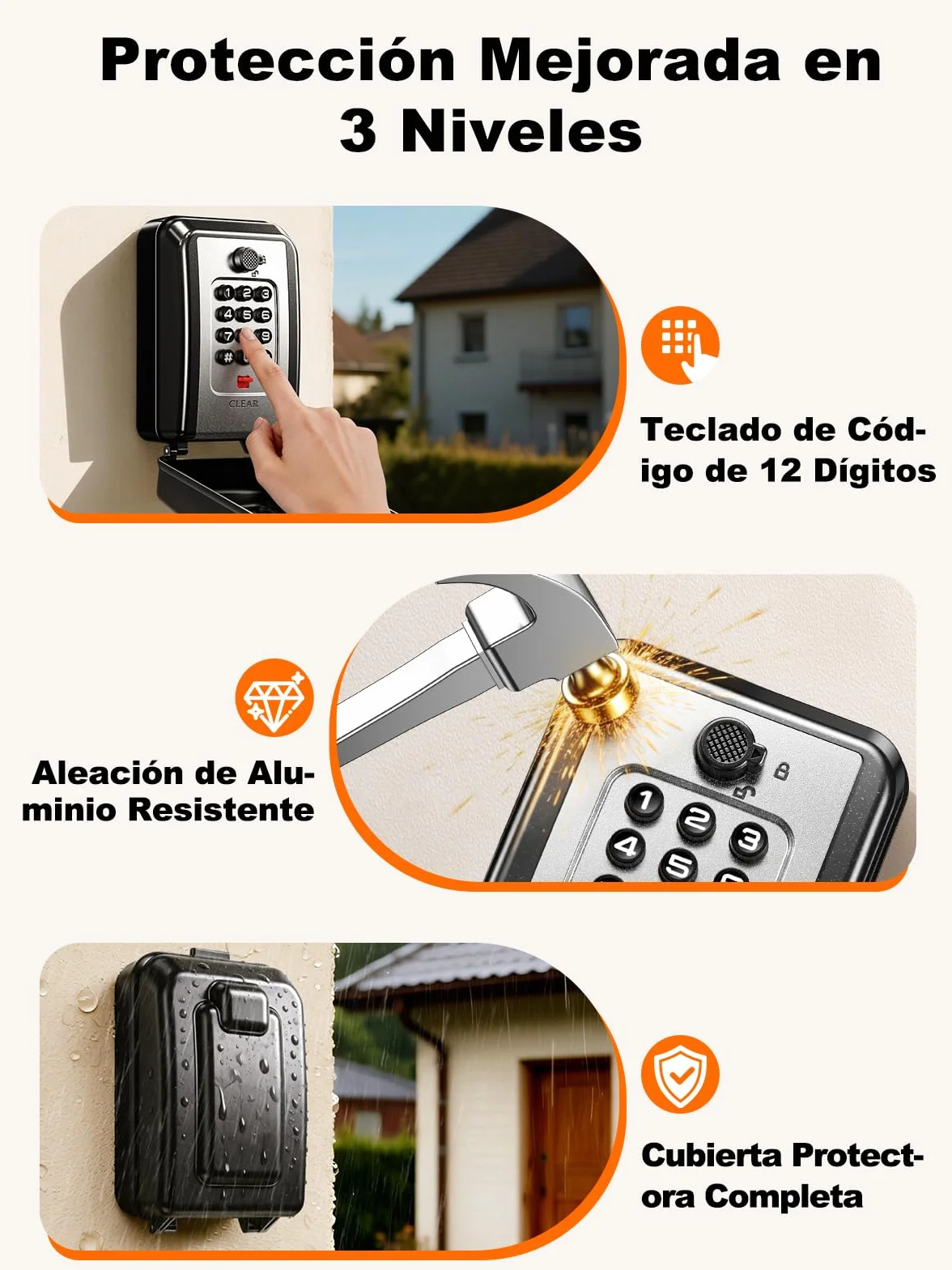 ISEYOU Caja Fuerte para Llaves con Código, 12 Teclas, Caja de Seguridad Exterior de Pared, Metálica Resistente a la Intemperie, Negra