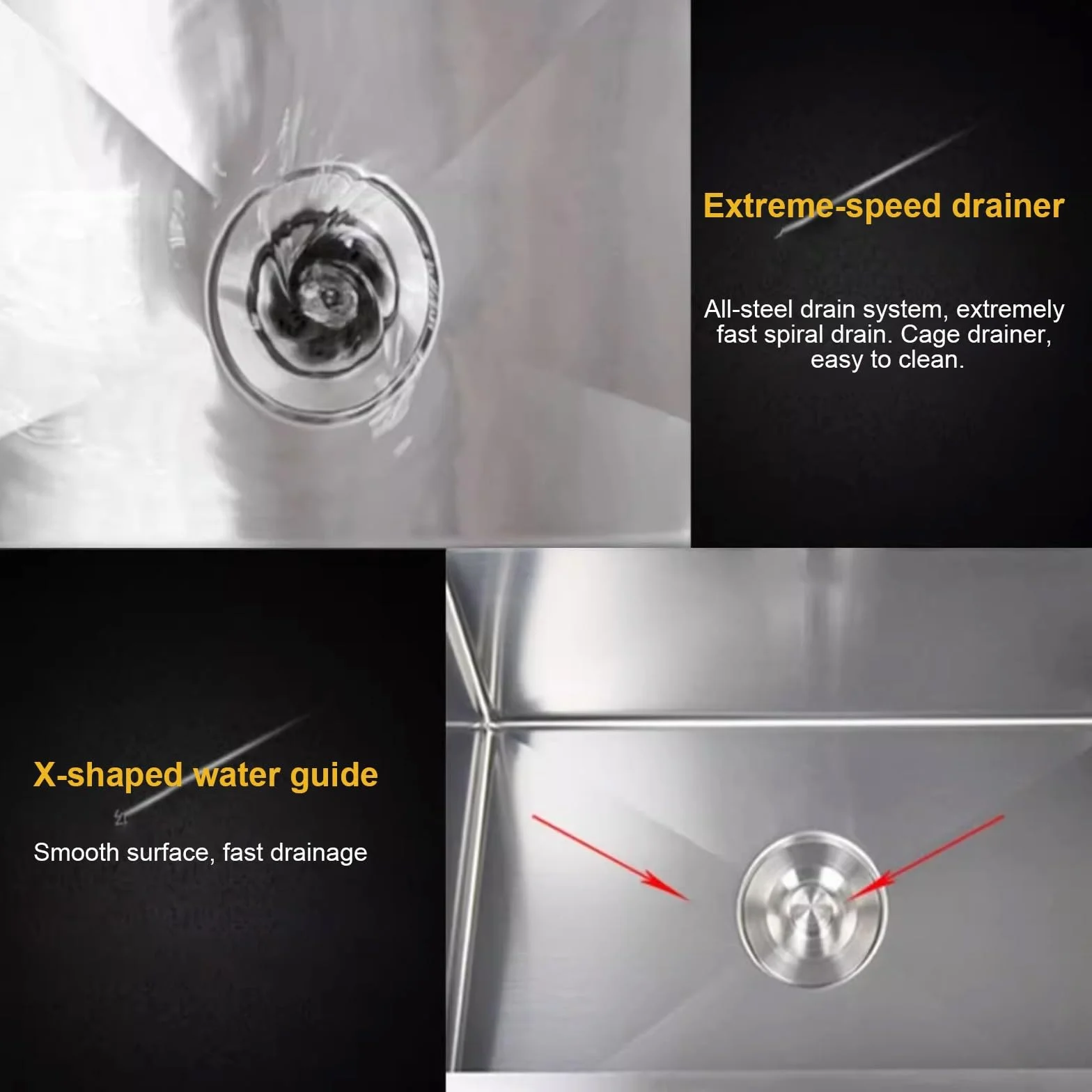 Fregadero de cocina en forma de L, multifuncional de acero inoxidable 304 de una sola cuenca con grifo giratorio de 360° para lavar platos y limpiar verduras