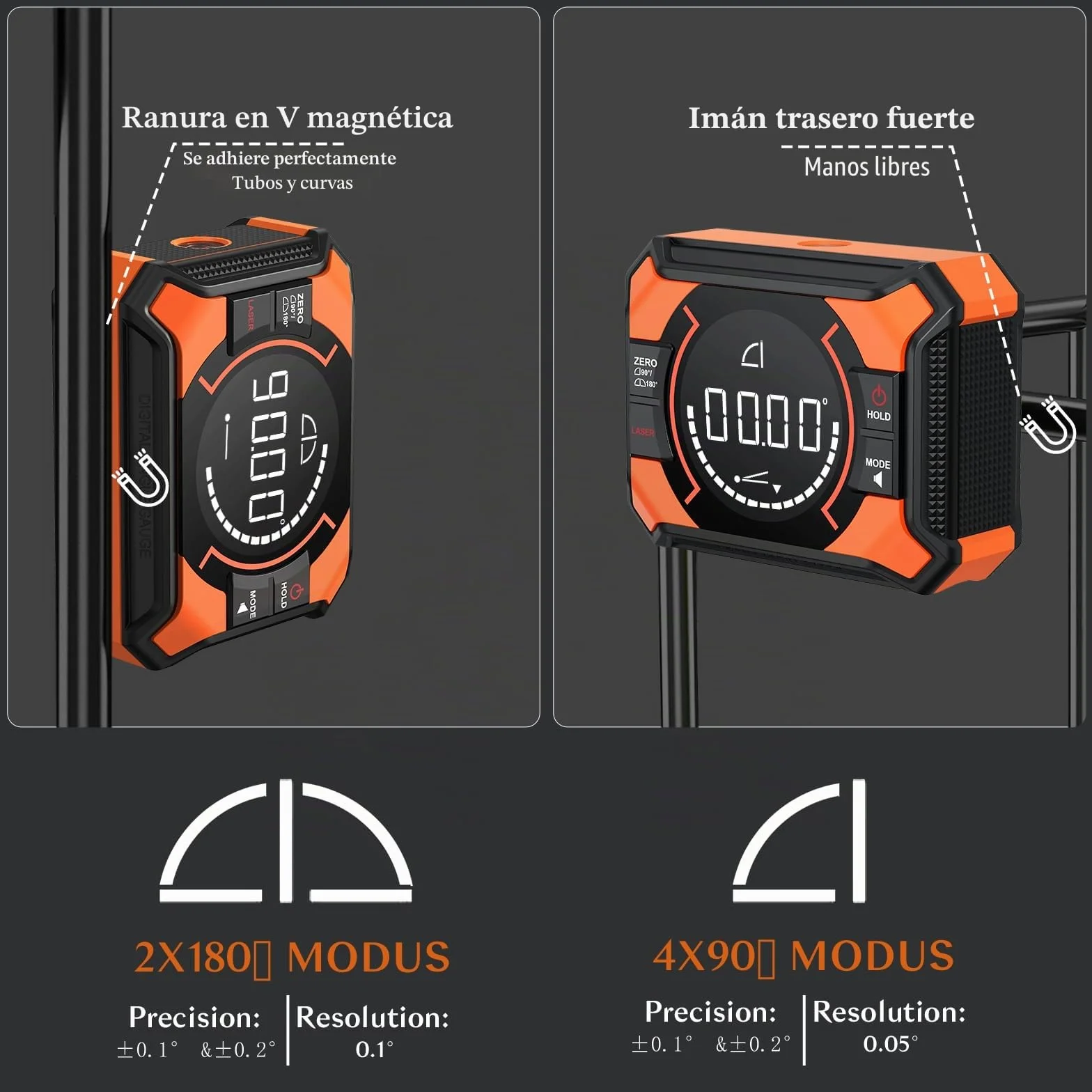 Inclinometro Digital con Laser Magnética Vertical, Horizontal, Impermeable IP54 Recargable 0-90°-180°, nivel de Burbuja de 10 m para Carpintería, Sierra Ingletadora, Marcos Colgantes