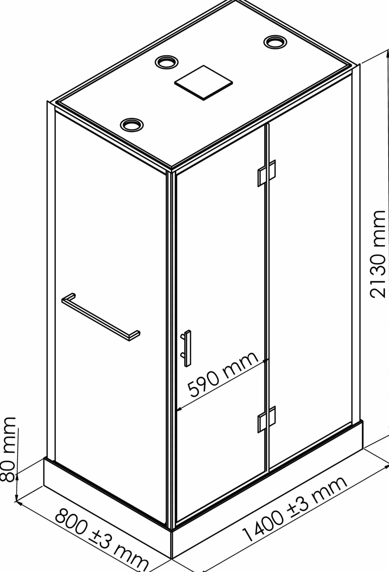 Cabina de hidromasaje SÖREN SLIM - Perfiles de cromo y madera - Acceso frontal con puerta pivotante de vidrio 6mm - 140x80x212cm - 2 rejillas de jets hidromasaje de metal cromado