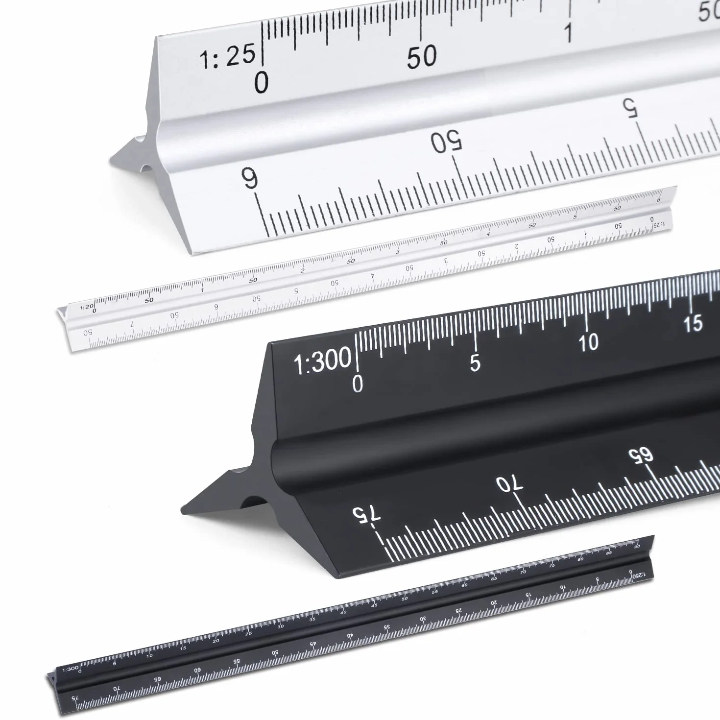 Regla de Escala Triangular 30cm Aluminio 1:20 1:25 1:50 1:75 1:100 1:150 1:200 1:250 1:300 1:400 1:500 para Arquitectos Ingenieros