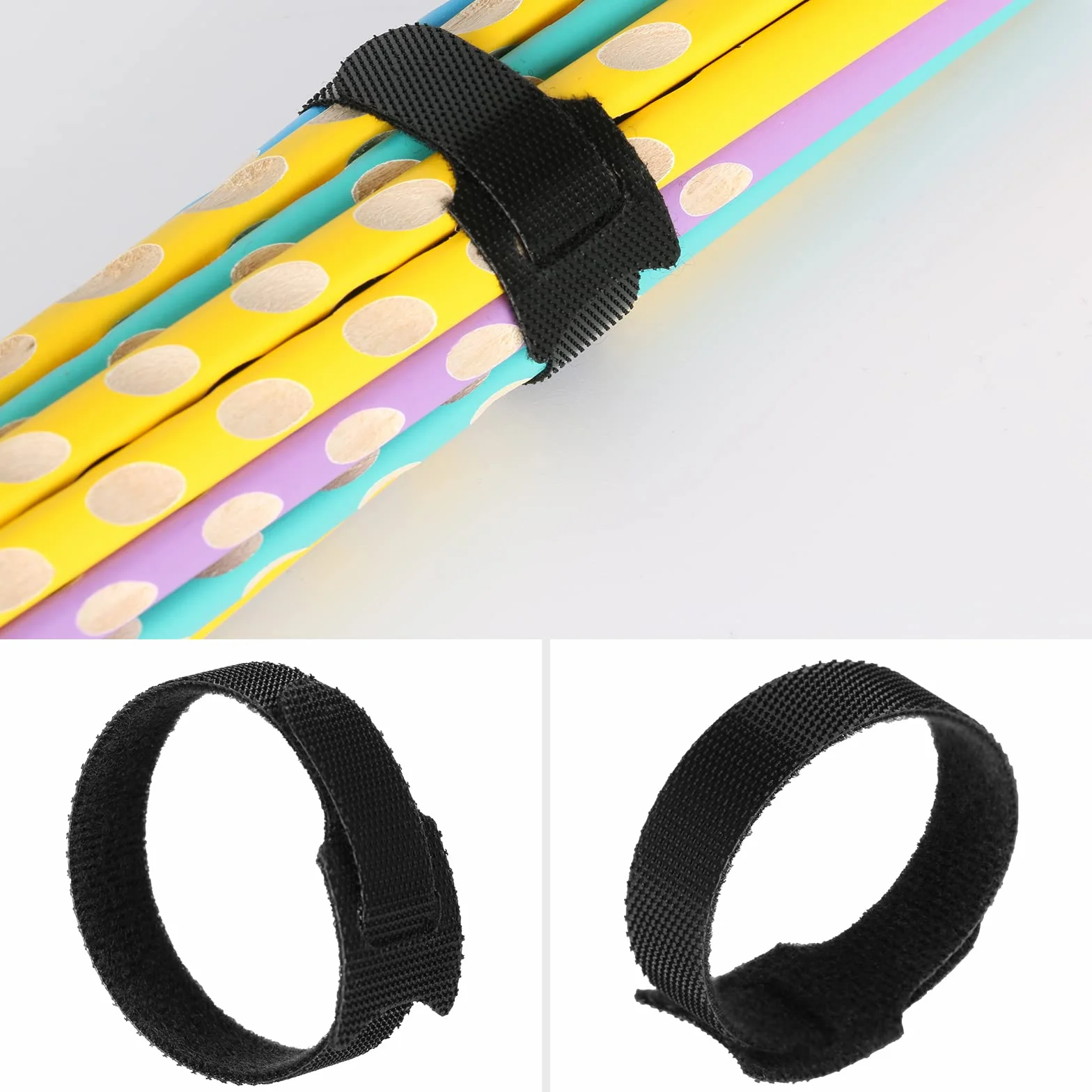 JUEGO DE 100 ataduras de cable reutilizables, negros, autoadhesivos y extra resistentes para una gestión óptima de los cables, bridas cables ajustables y resellables
