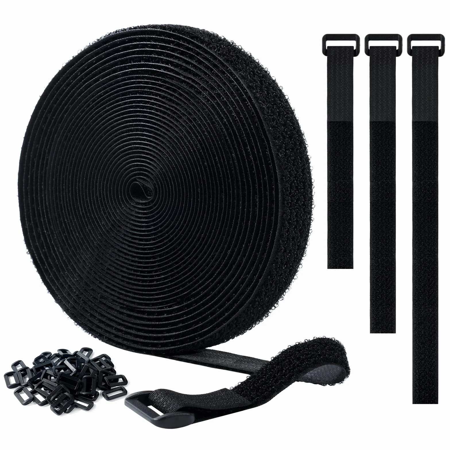 Ainiv Bridas Reutilizables de 10m con 50 Hebillas, 1 Rollo Bridas para Cables, Sujeta Cables Correas Corte Libre, Gancho y Bucle Organizador Cables Multiusos para Oficina, Hogar (10m x 2cm, Negro)