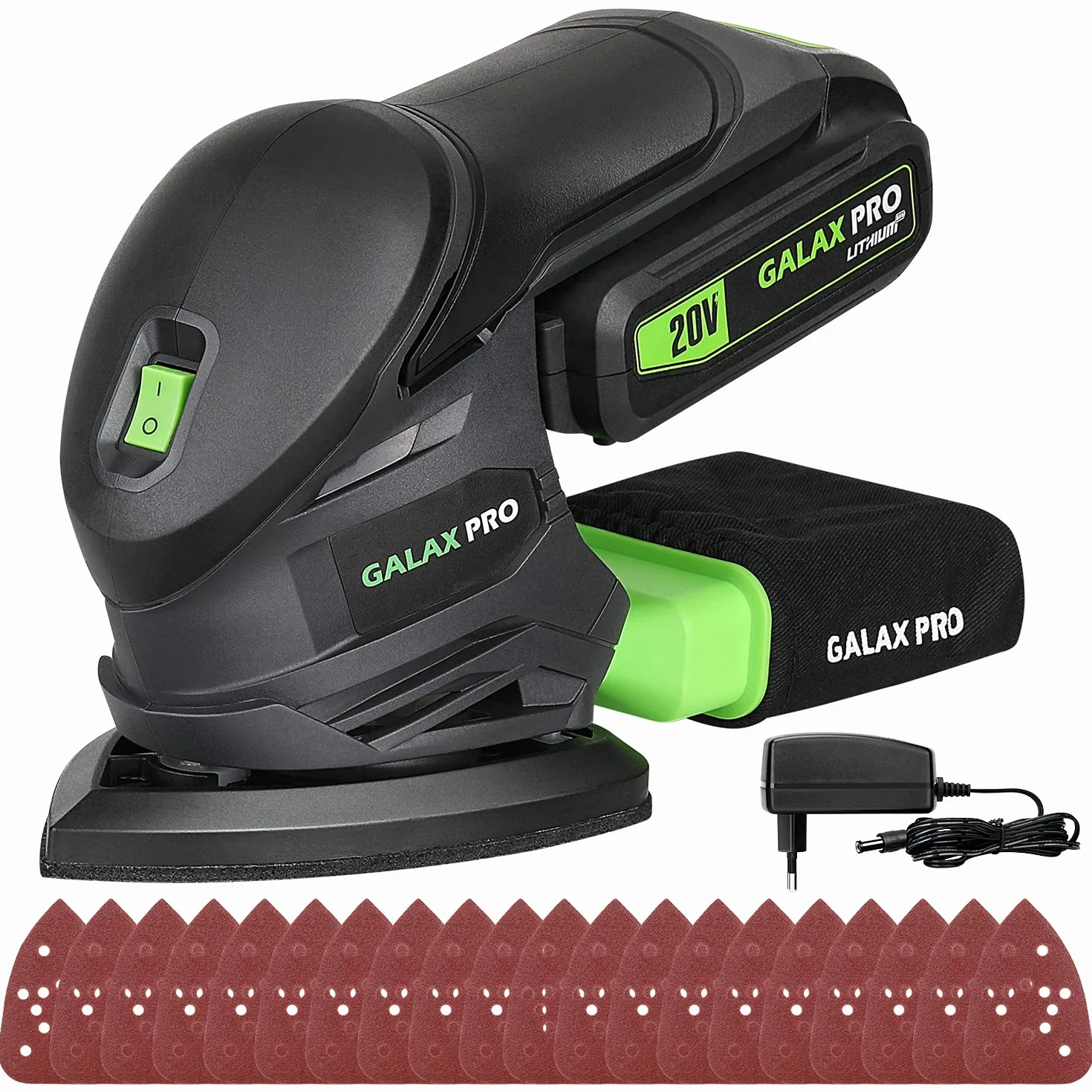 GALAX PRO Lijadora de Detalle Mouse 20V con Bolsa de Filtro,Velocidad 12,000 RPM Lijadora Madera incluye batería y cargador,20 Papeles de Lija