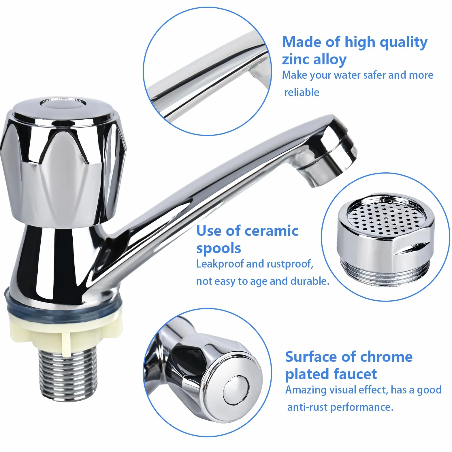 Grifo de baño simple de agua fría para lavabo, moderno grifo de lavabo cromado, grifo de baño de agua fría, grifo con manguera de conexión de 60 cm, grifo para lavabo y baño