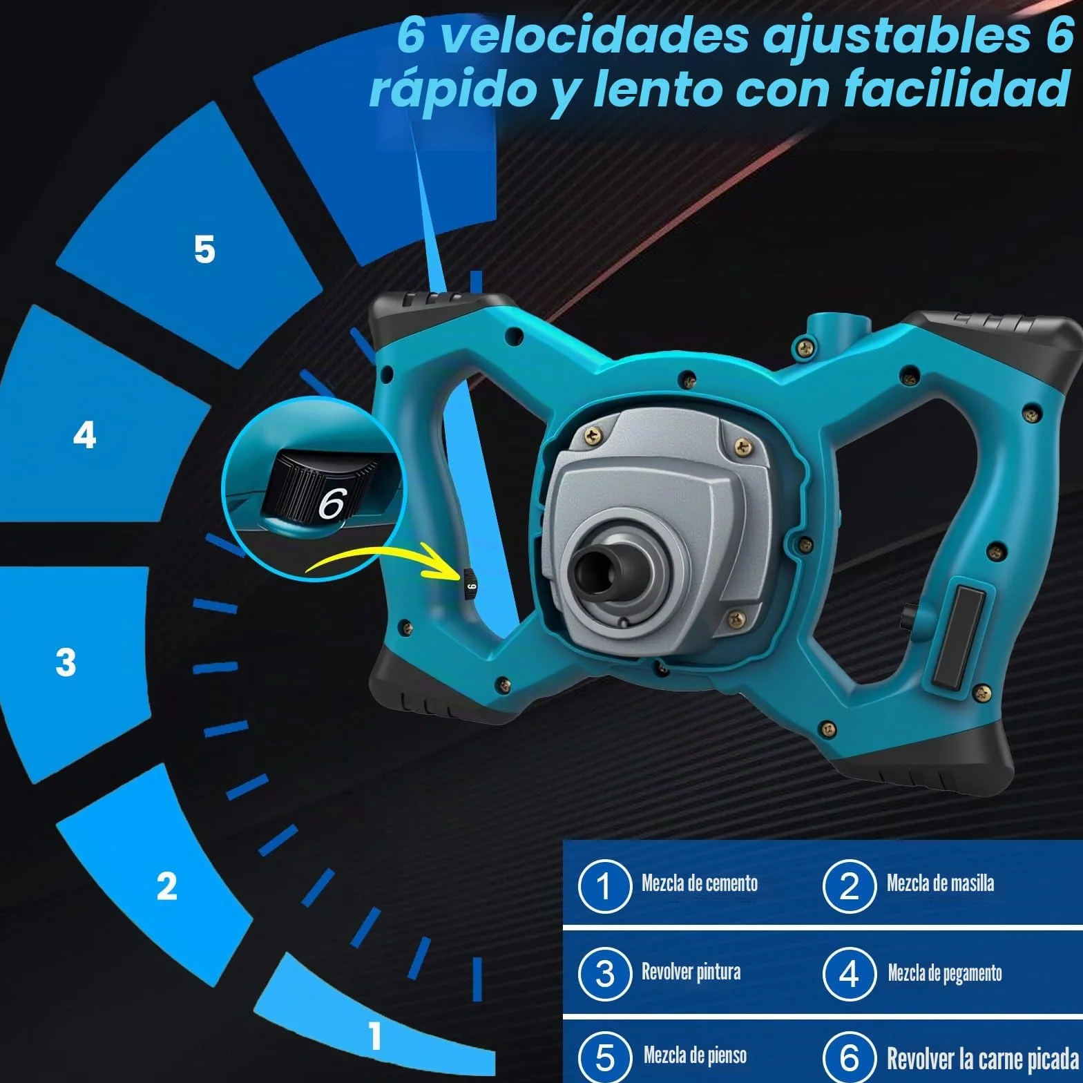 Mezclador de mortero M14 de 2400 W con motor sin escobillas, hormigonera eléctrica, 0–1700 rpm con control de velocidad de 6 niveles, para asfalto, cemento y lodo
