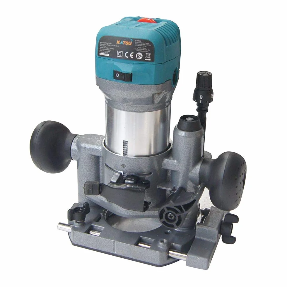 KATSU Juego de Fresadora de Madera Rebajadora Eléctrica 220V 710W con 3 Bases + 3 Pinzas de 6mm, 8mm y 10mm