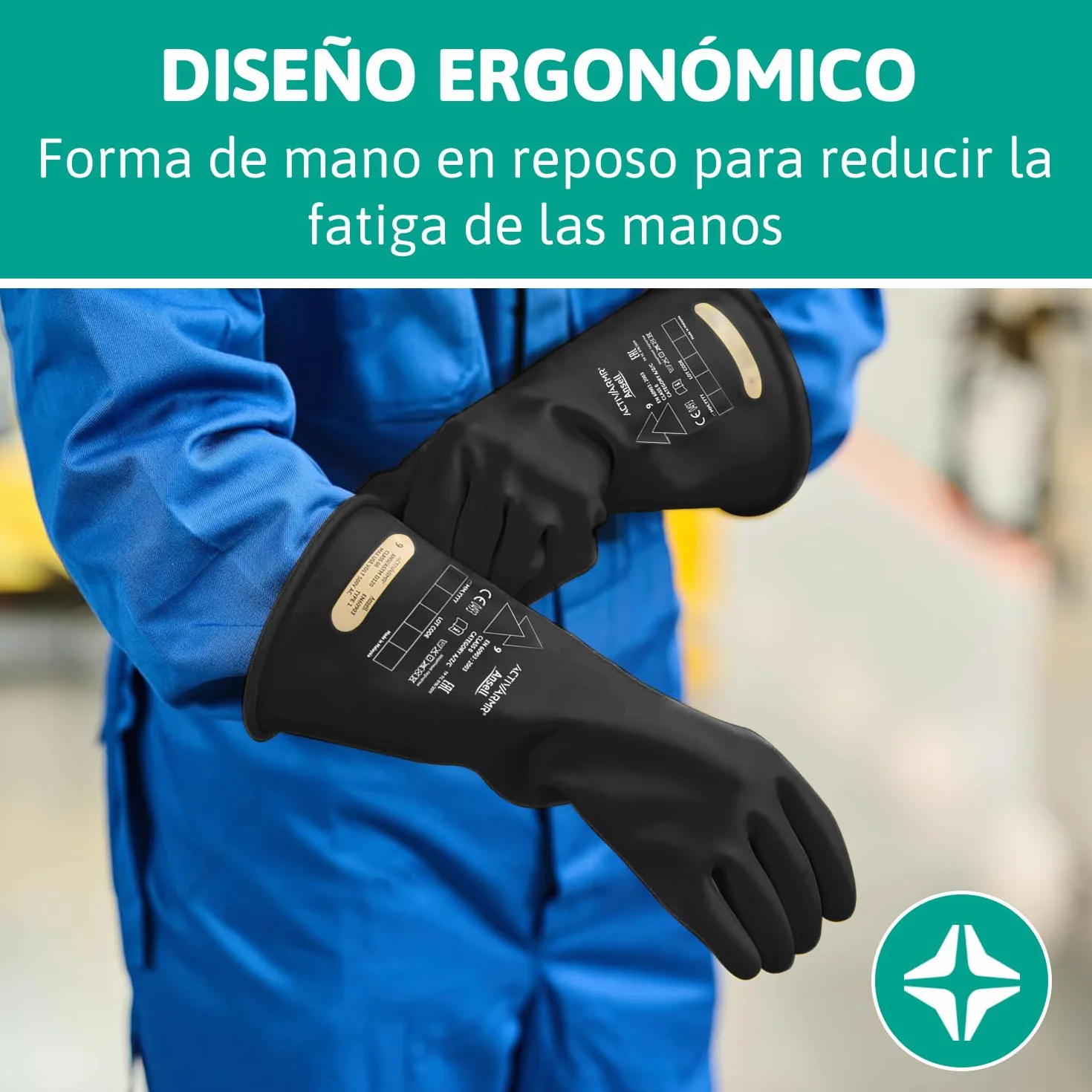 Ansell ActivArmr Guantes Aislantes Dieléctricos, Protección Eléctrica Class 0, Tensión 1000V, Trabajos con Electricidad, Látex de Caucho Natural, 36 cm, Negro, Talla XL, 1 Par