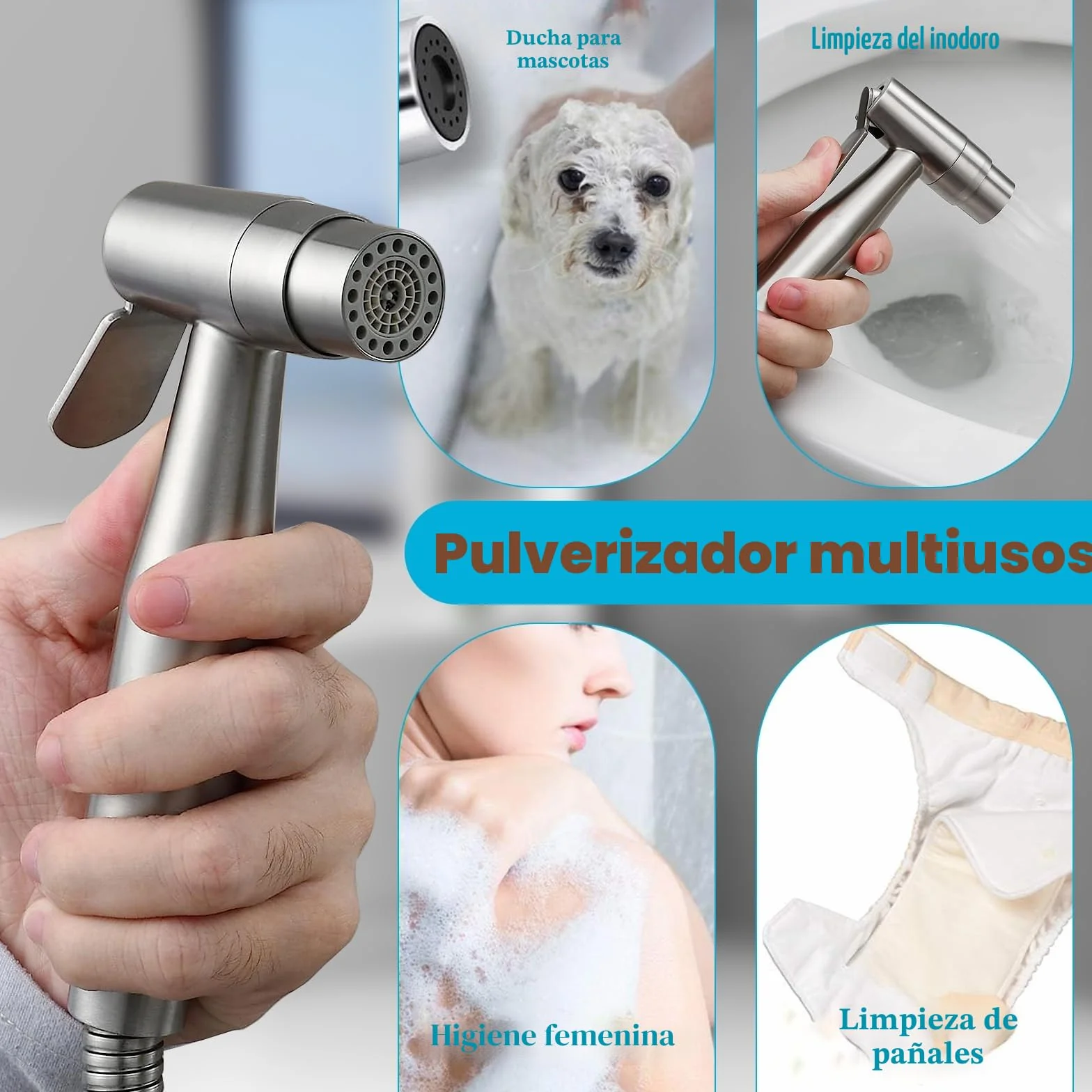 Bidet Handbrause Set Edelstahl Doppelfunktion mit G1/2" T Ventil G3/8" Adapter für Dusche Badezimmer