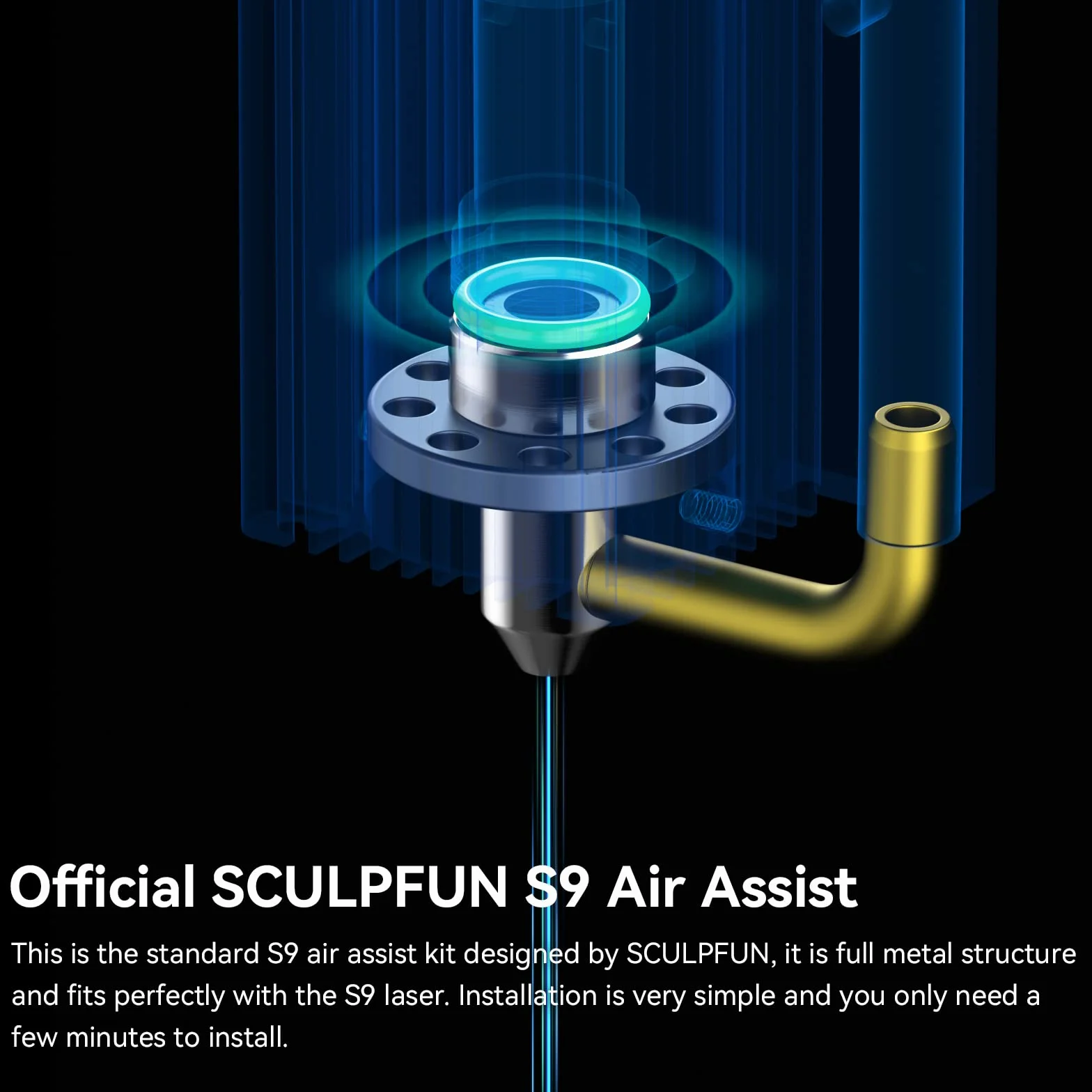 SCULPFUN Juego de boquillas S9 Air Assist, estructura metálica de alta velocidad, asistencia de aire para grabadora láser S9