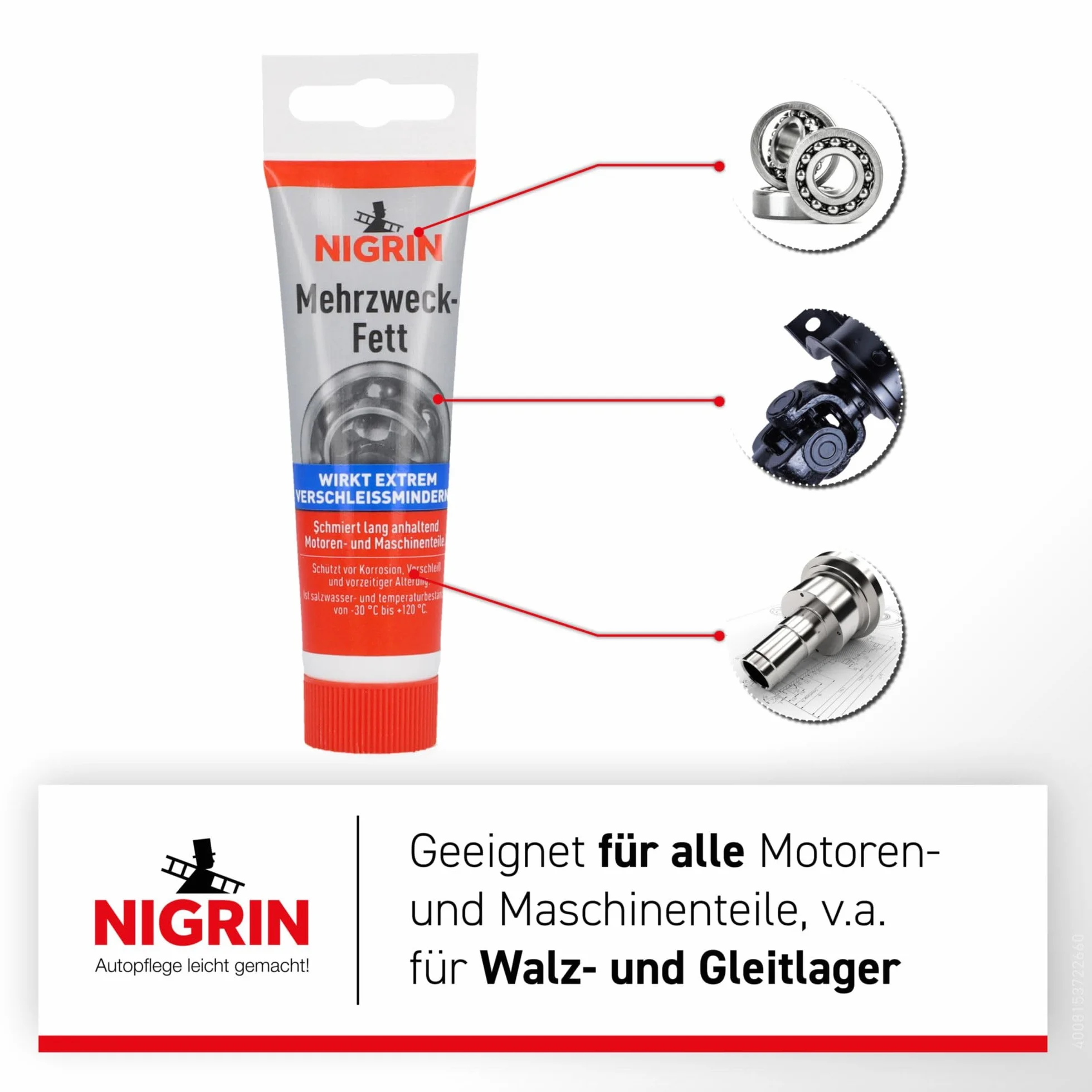 NIGRIN Grasa multiuso, tubo de 50 g, protege los motores de la corrosión y el envejecimiento, resistente a la temperatura de -30°C a +120°C