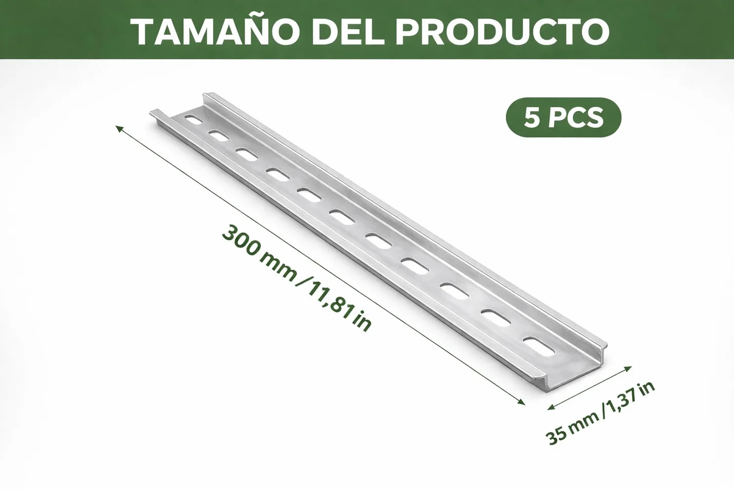 5 Piezas de Carril DIN Ranurado de Acero | Montaje Guía 35mm De Ancho, 7.5mm de Alto, Largo 300mm | Para La Instalación En Armarios Eléctricos de Distribución | Aparamenta Modular |
