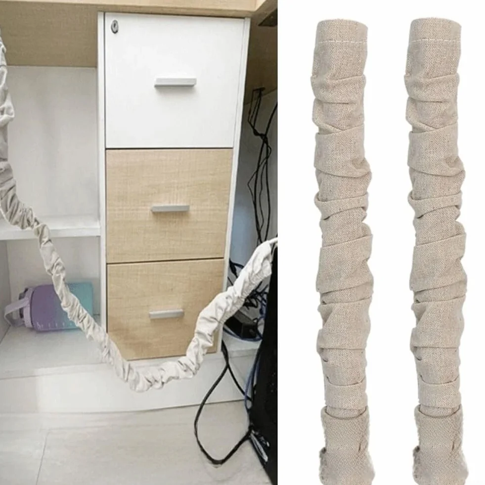 Paquete de 2 cubiertas de cadena de araña de tela de 6 pies, protector de cable eléctrico para colgar luces, cables de TV y barras de cortina, material de lino de algodón beige, decoración
