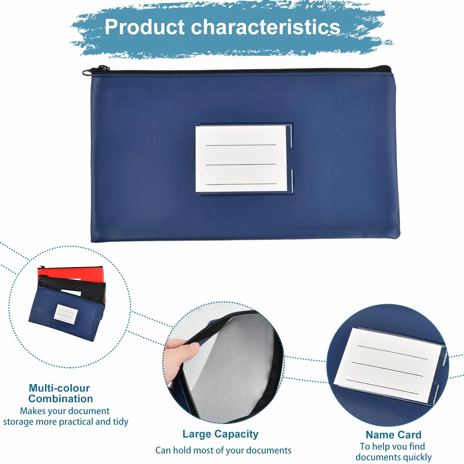 Bolsa de Dinero con Cremallera 28x15cm Impermeable A5 PU con Ventana