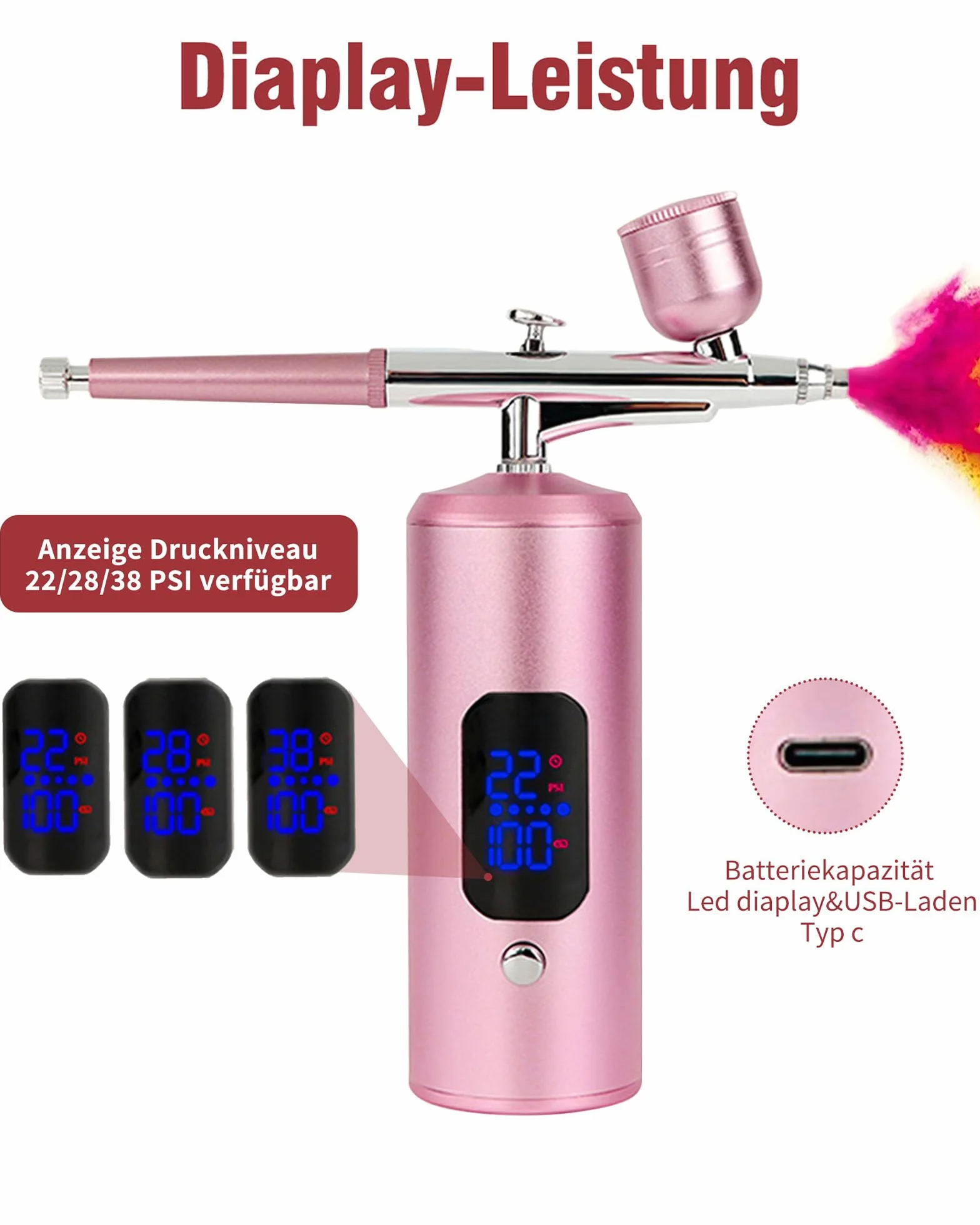 Aerografo con Compresor: 38 PSI Pistola de Aerografo Portátil con Pantalla LED Aerografo para Uñas, Maquillaje, Modelado de Tatuajes, Decoración de Pasteles