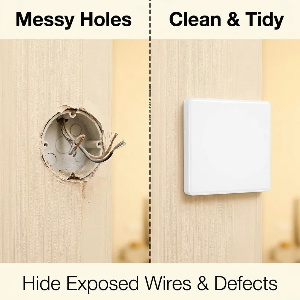 4 tapas ciegas para enchufe cuadrado blanco, cubierta universal para orificios de pared para caja empotrada, cubierta de plástico para enchufes no utilizados y cajas de interruptores en el hogar