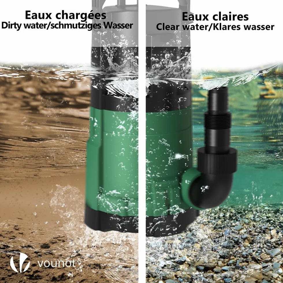 VOUNOT Bomba Sumergible 3 en 1 13500l/h Aguas Limpias Residuales Baja Succión 7m Inmersión