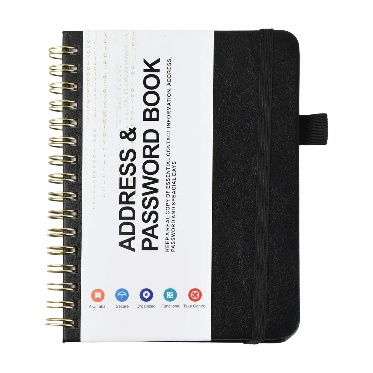 Libreta de Contraseñas con Pestañas Alfabéticas A6, 14.5x12cm, 64 Hojas/128 Páginas, Cuaderno de Contraseñas, Negro