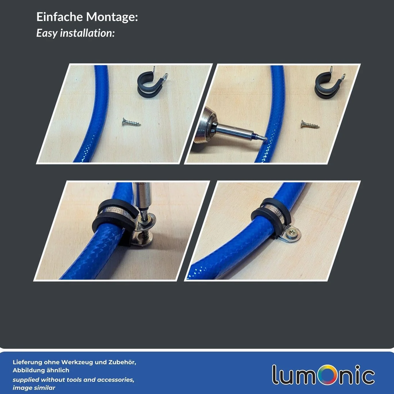 Lumonic 5x 5mm abrazaderas de tubo con inserto de goma acero inoxidable V2A I abrazaderas de cable para atornillar I abrazadera de manguera 5mm, abrazadera de fijación 5mm, soporte de tubo