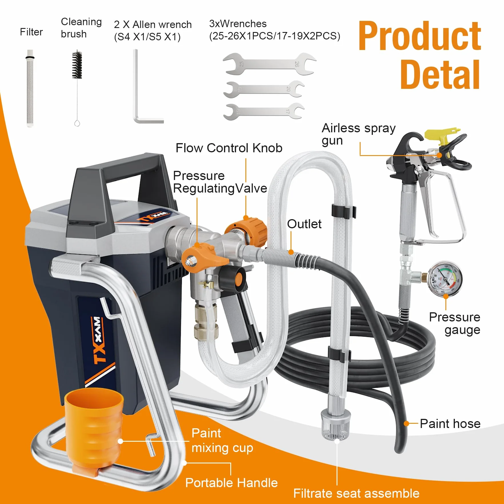 MAXXT Pistola Eléctrica de Pintura Airless, 1300W, Pulverizador para Vallas, Muebles, Paredes y Puertas