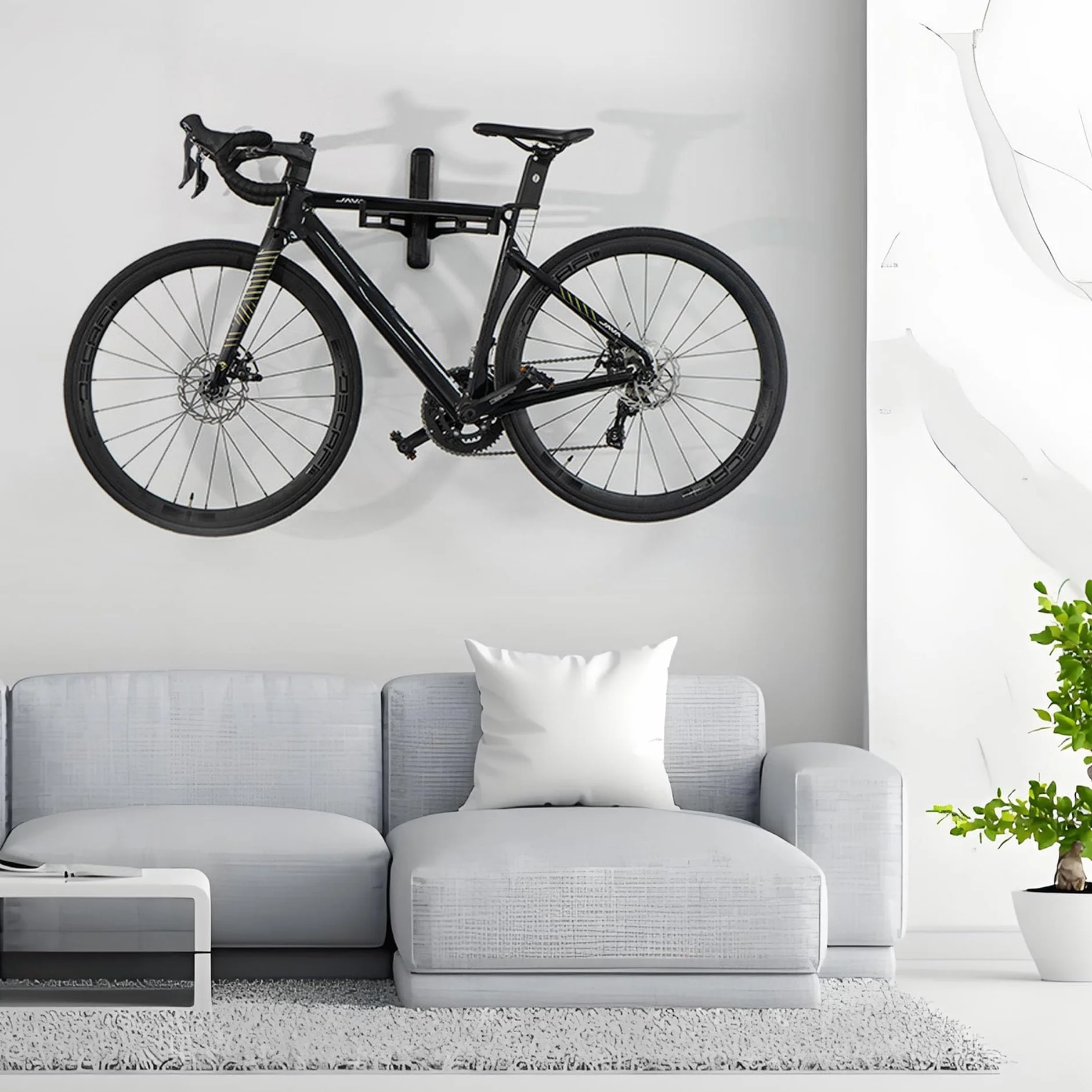 Mimoke Soporte de pared para bicicleta, aleación de aluminio, soporta hasta 40 kg, distancia a la pared ajustable de 18,5 a 28 cm, gancho en V de goma de 7,2 cm, para MTB, bicicleta de carretera