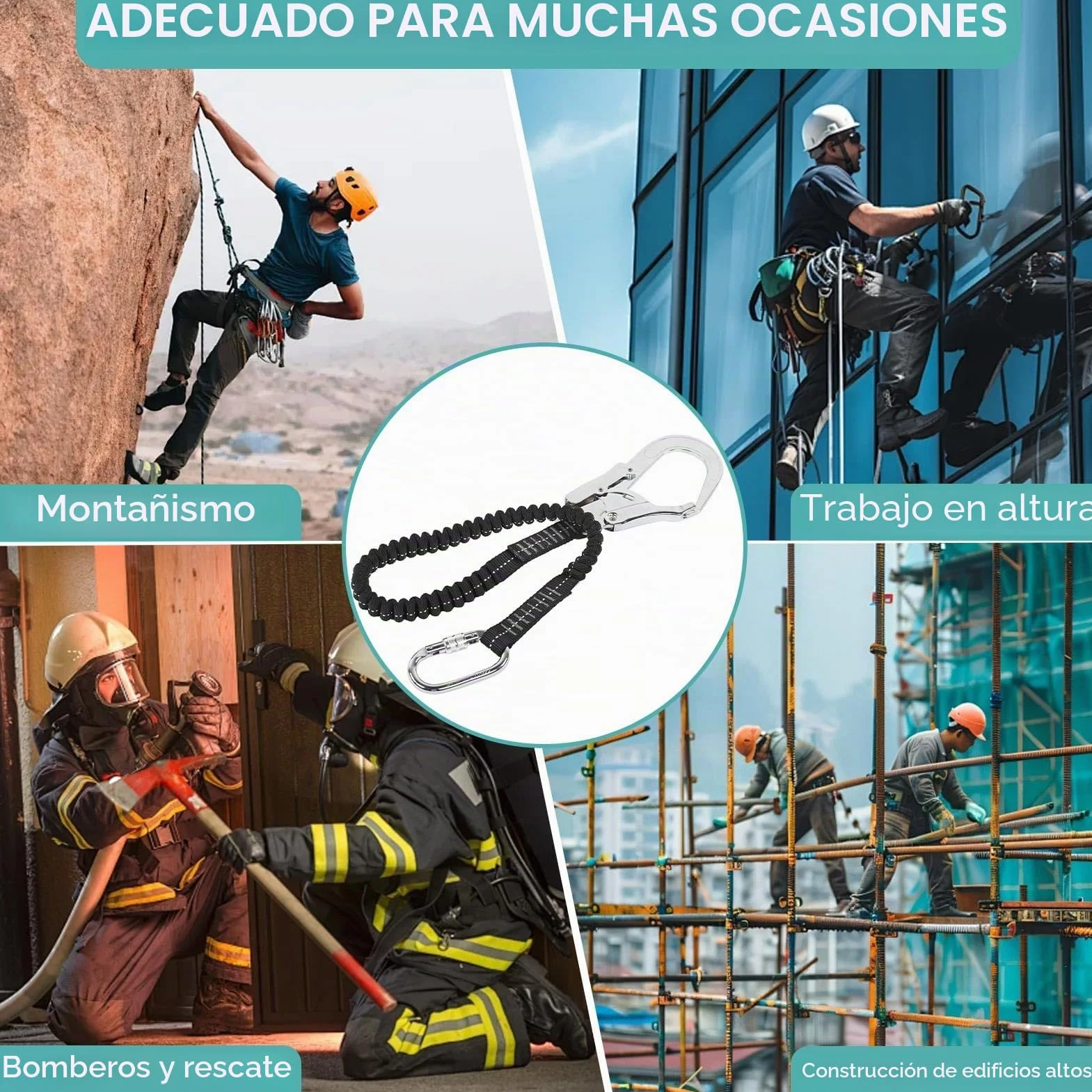 Cordón de seguridad con gancho a presión de 25 KN, correa de seguridad resistente, protección contra caídas, absorción de golpes, elástica, retráctil, arnés de correa de árbol de escalada