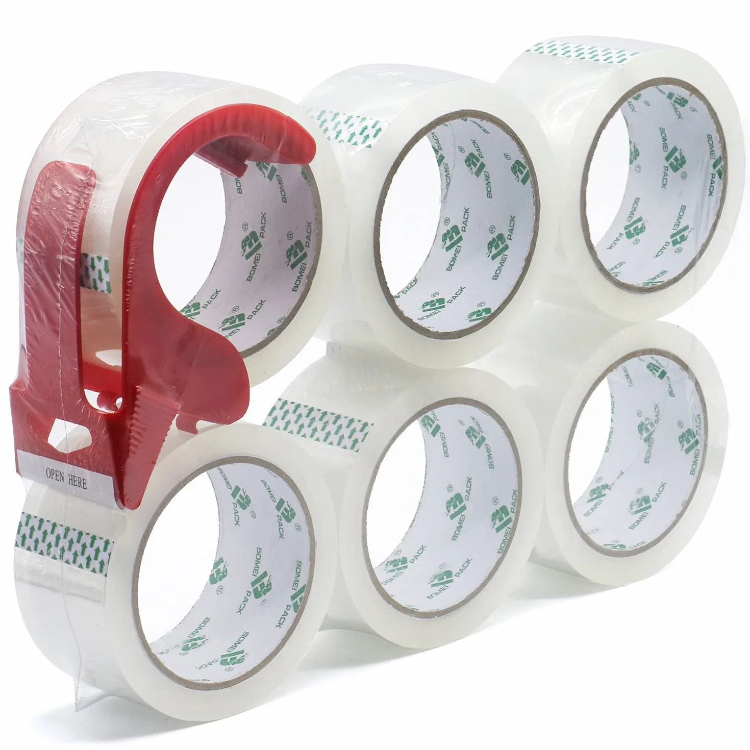 BOMEI PACK 6 Rollos Cinta Embalar Adhesiva Transparente 48MMx66M