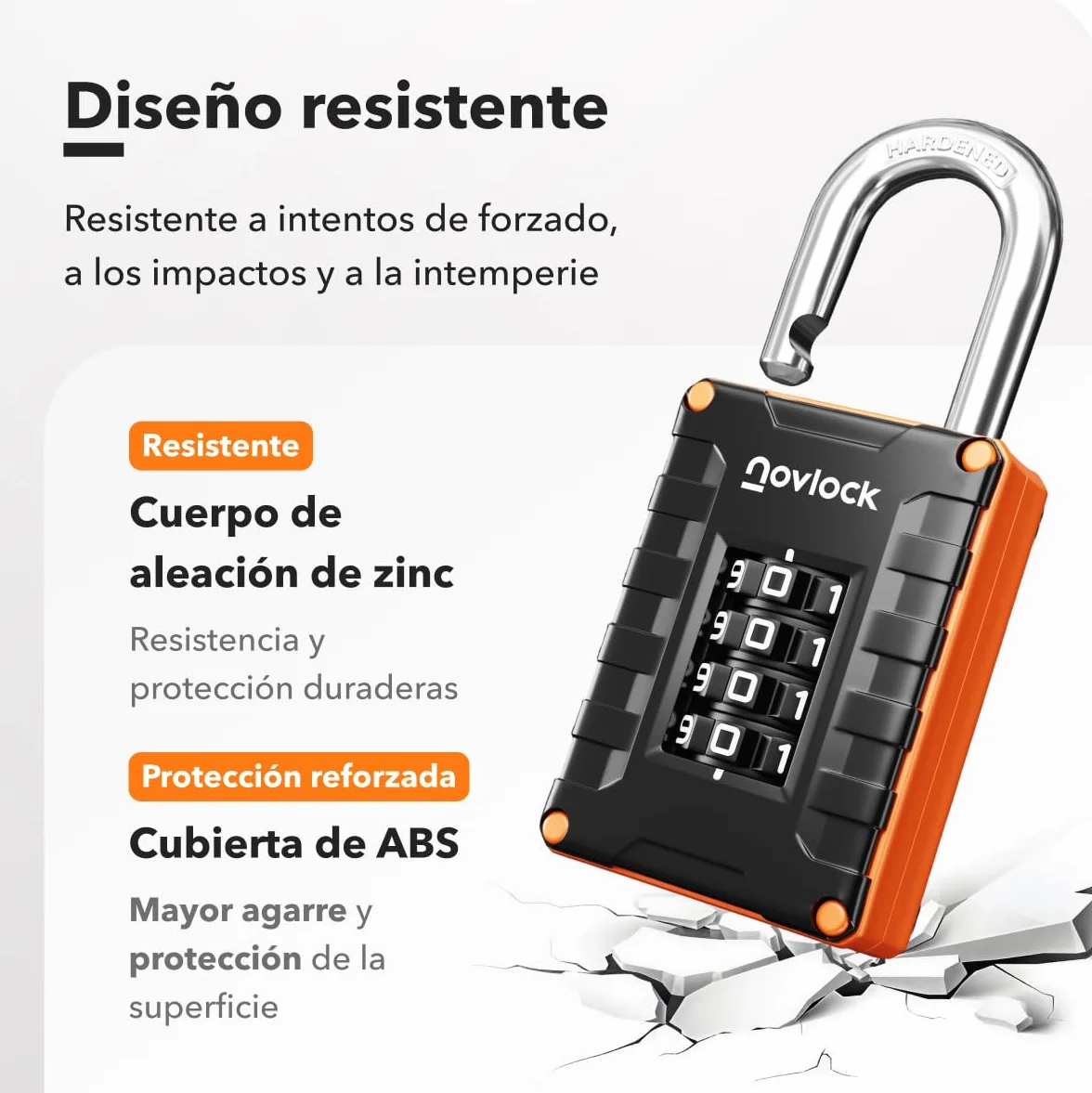 Candado de combinación para taquillas de gimnasio, escuela o trabajo, armarios, puertas, vallas y almacenes – Seguridad de 4 dígitos – Pack de 1, Negro/Naranja