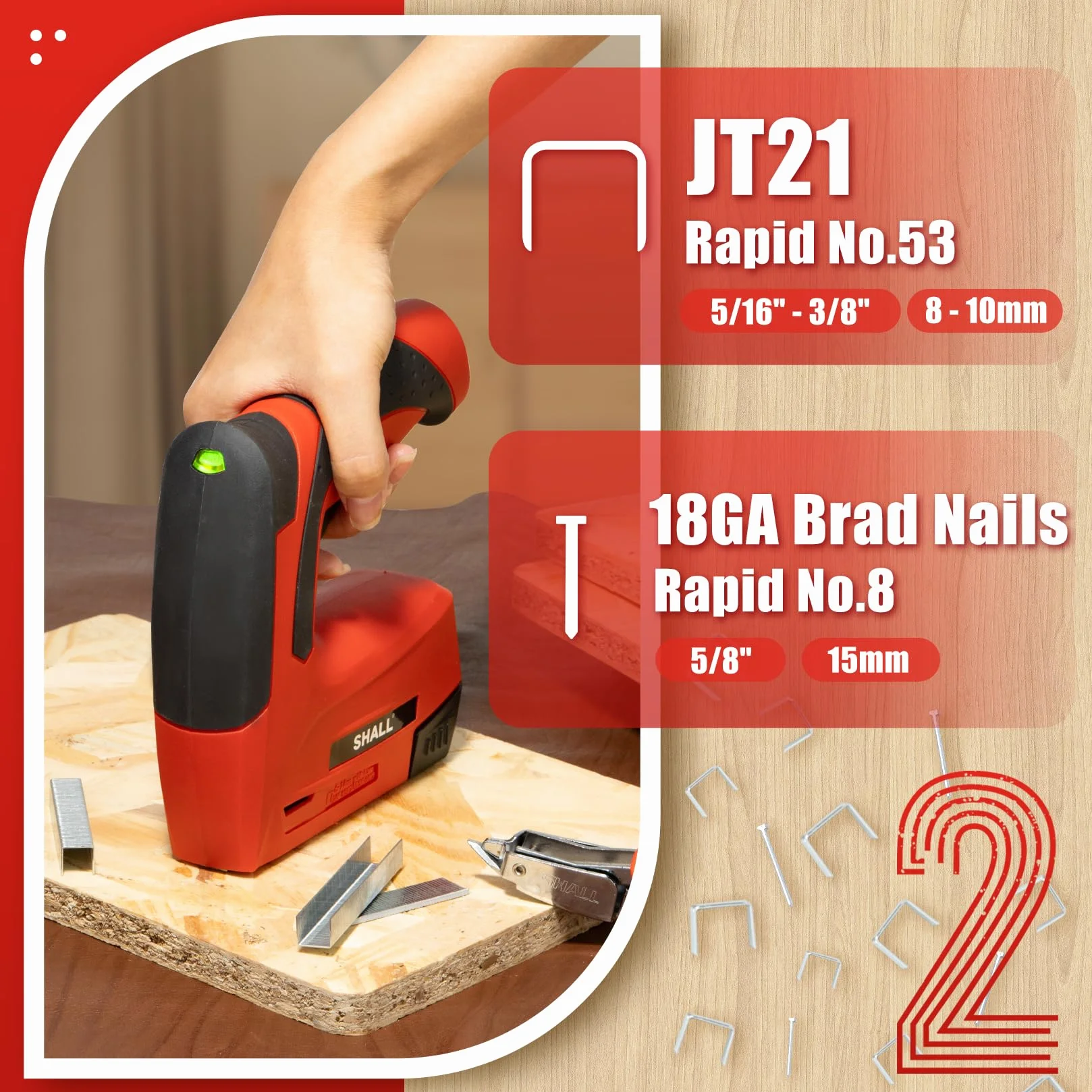 SHALL Juego de clavadora inalámbrica de 4 V (2 en 1), grapadora decorativa inalámbrica con 2500 grapas, grapadora eléctrica 2 en 1