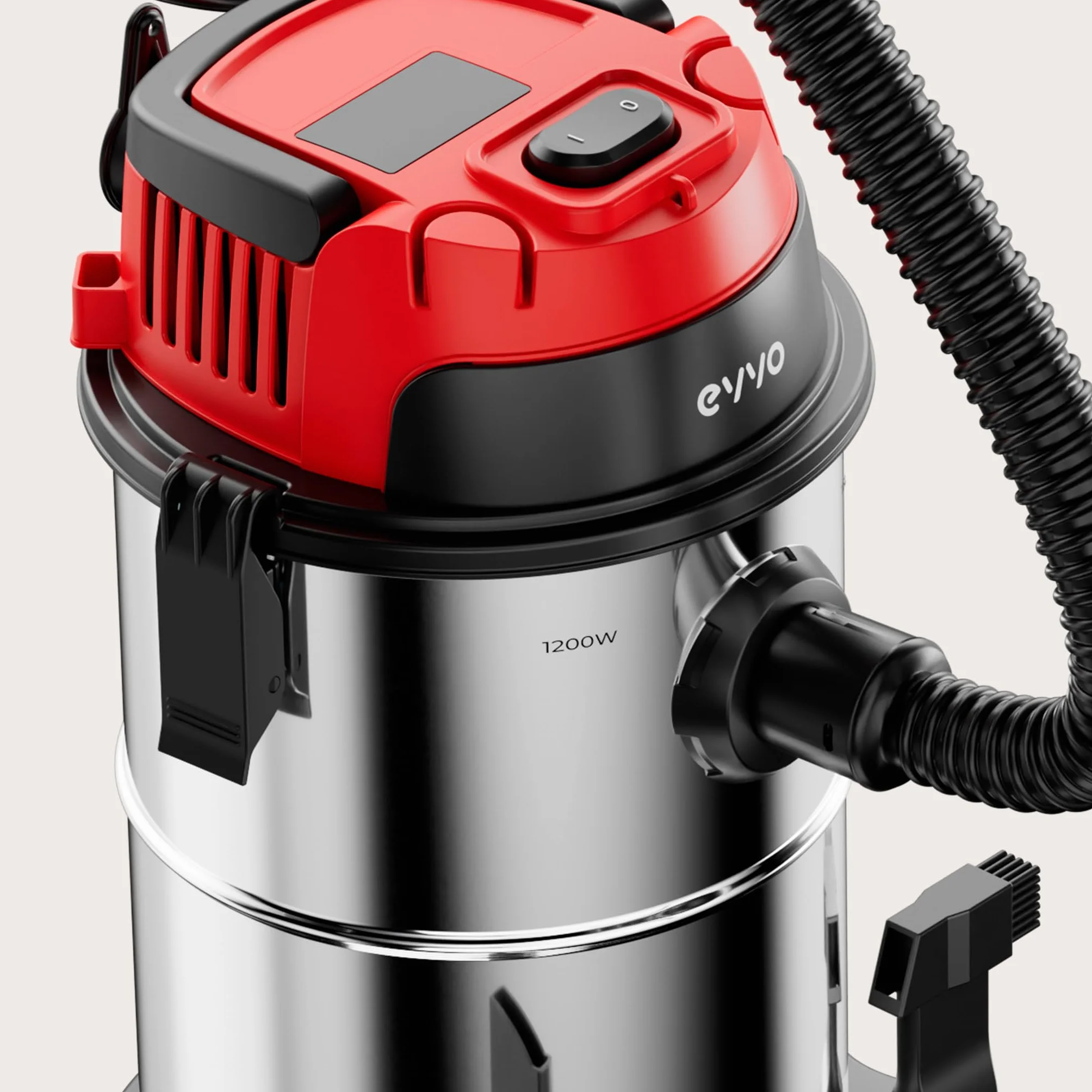 EVVO Aspirador de Sólidos y Líquidos – Aspiradora Wet & Dry, Depósito INOX, Filtro HEPA F7, Función Soplado con Válvula, Aspiradora Potente para Hogar, Taller y Coche (1200, Vatios)