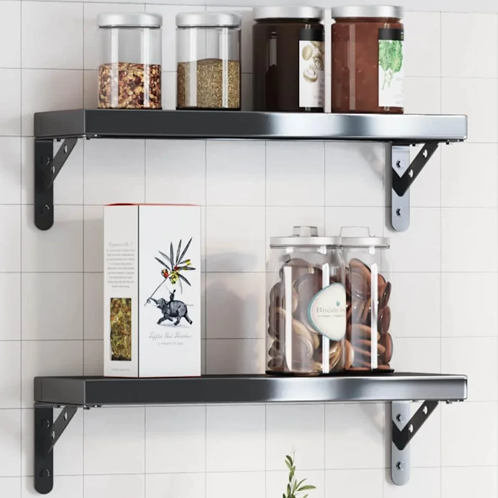4 soportes para estanterías, 15 x 2,5 x 11,5 cm, acero inoxidable negro, 3 mm de grosor, 50 kg de carga, para estanterías de pared DIY, soportes robustos para estanterías, estanterías de