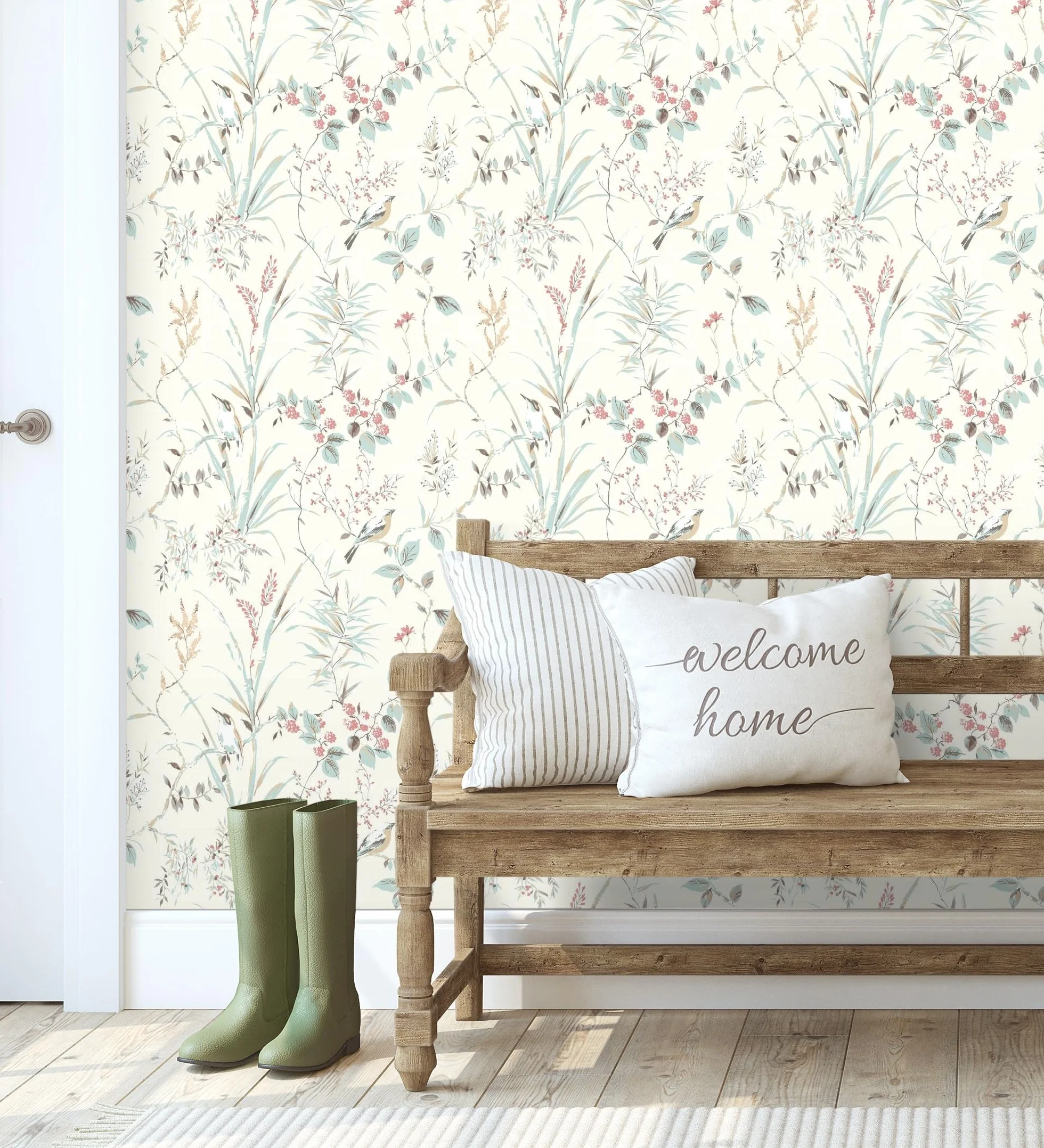 GAULAN 681950 - Papel pintado de ramas flores y pájaros estilo romántico para pared salón dormitorio pasillo comedor - Rollo de 10 m x 0,53 m