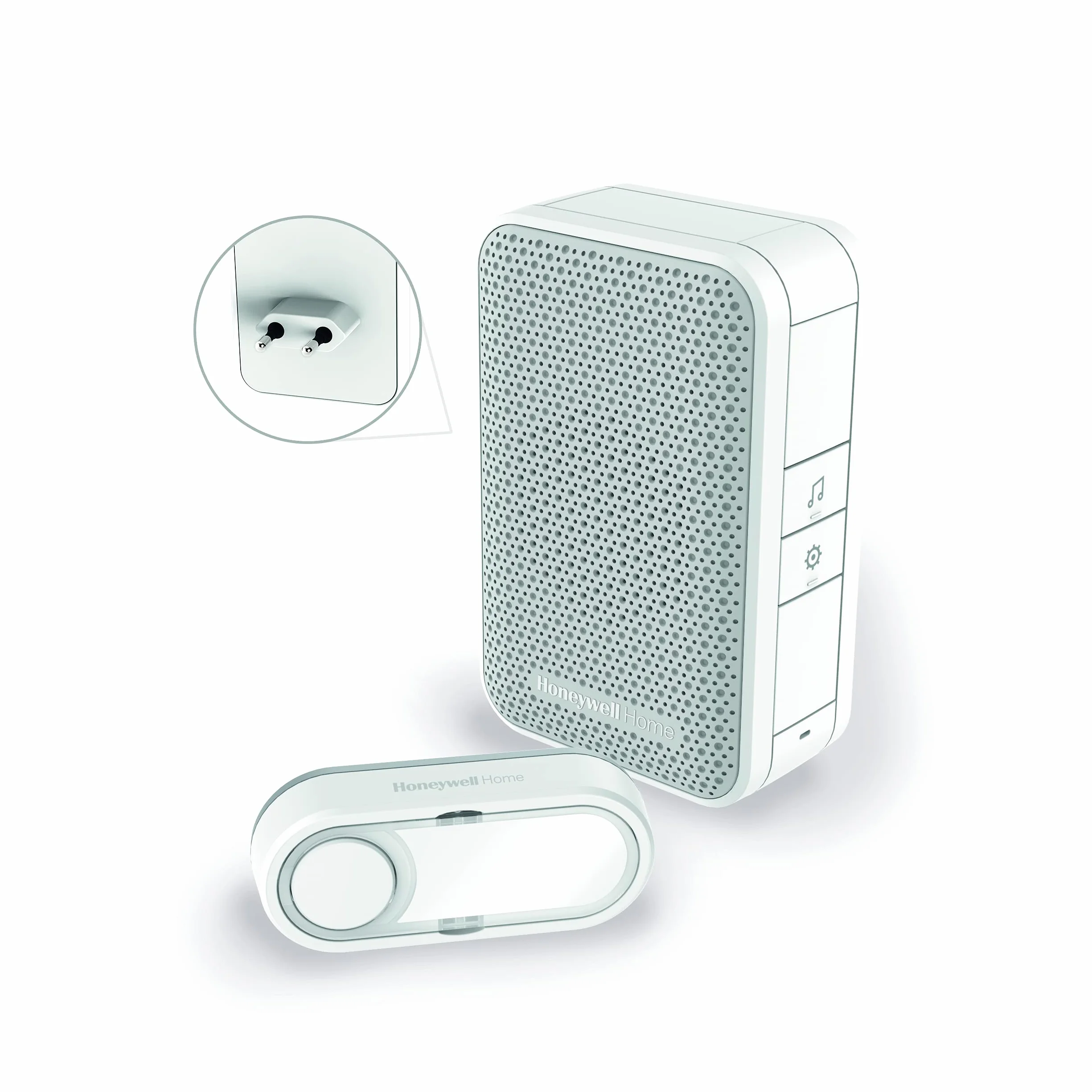 Honeywell Home DC311SP2 Serie 3, Timbre Inalámbrico Enchufable con Pulsador (Blanco)