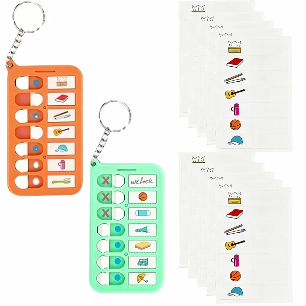 Set de 2 piezas agenda semanal para niños con lista de tareas pendientes y 10 pegatinas, tablero de rutinas, verde y naranja