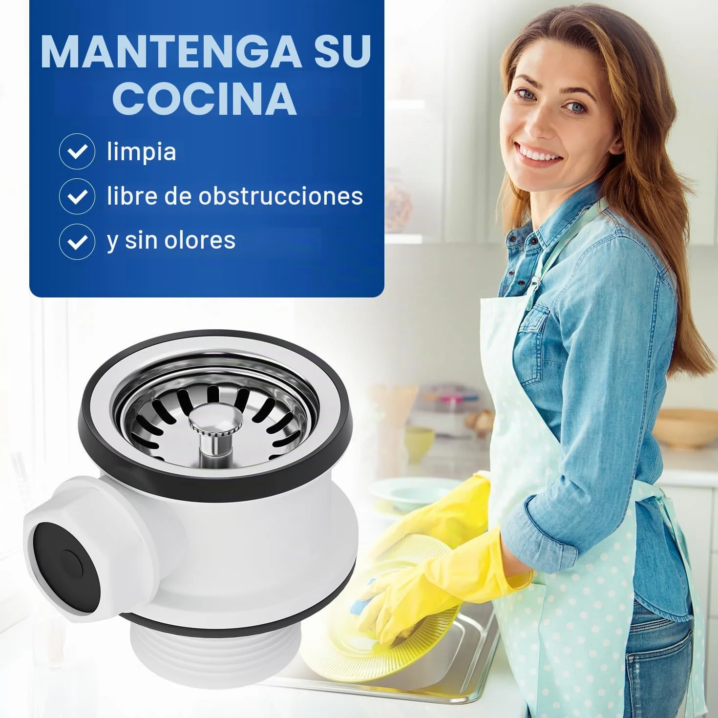 VIOKS Válvula de cesta de 70 mm con juego de desagüe de 1 pulgada para fregadero con rebosadero - Válvula de cesta para fregadero de cocina, juego de desagüe para fregadero de cocina