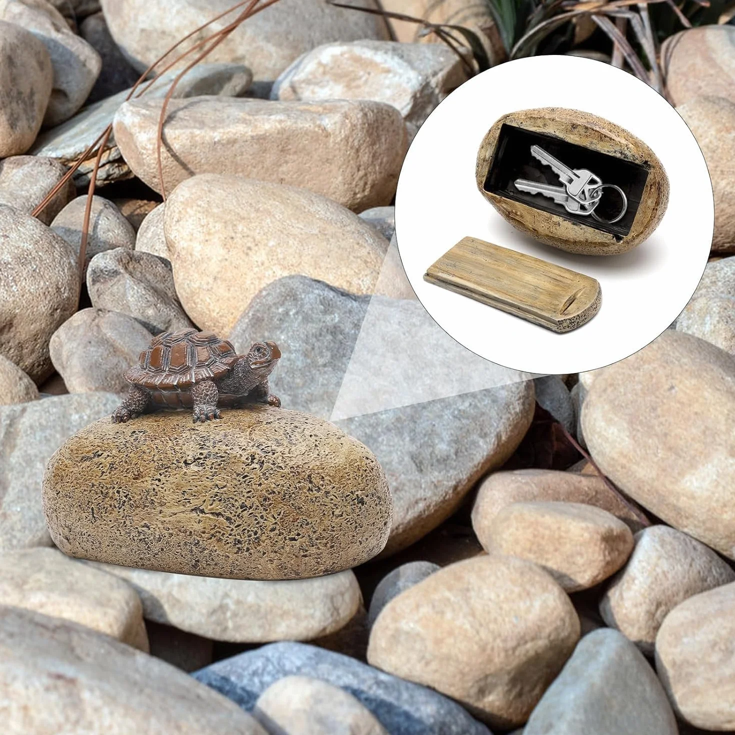 Escondite para Llaves al Aire Libre, Piedra con Compartimento Secreto de Resina, Diseño de Tortuga, Resistente a la Intemperie, Ideal para Exteriores, Jardín, Garaje y Patio