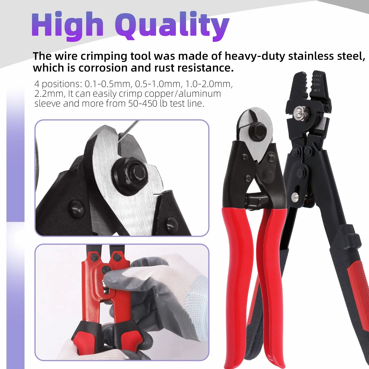 Swpeet 165 herramientas profesionales de crimpado de cuerda de alambre de hasta 2,2 mm y cortador de cables, manga de doble bucle de crimpado de aluminio con dedal de acero inoxidable y kit