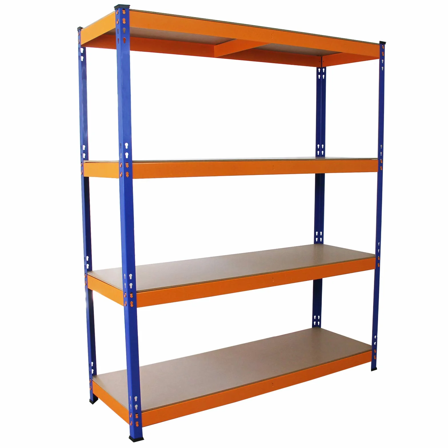 Estantería Metálica Azul y Naranja S-Rax Sin Tornillos 150x50x180cm de 4 Estantes Baldas Repisas Capacidad 265kg por Estante Almacenamiento Almacenaje Herramientas Cobertizo Oficina Taller Garaje