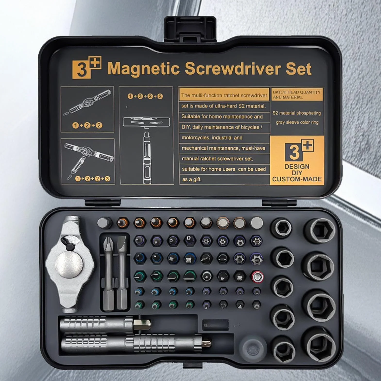 Juego de Destornilladores Magnéticos 66 en 1 Kit de Herramientas Portátil | Mini Juego de Trinquete Ergonómico Para Taller Doméstico, Electrónica, Ordenador, Reloj, Coche,