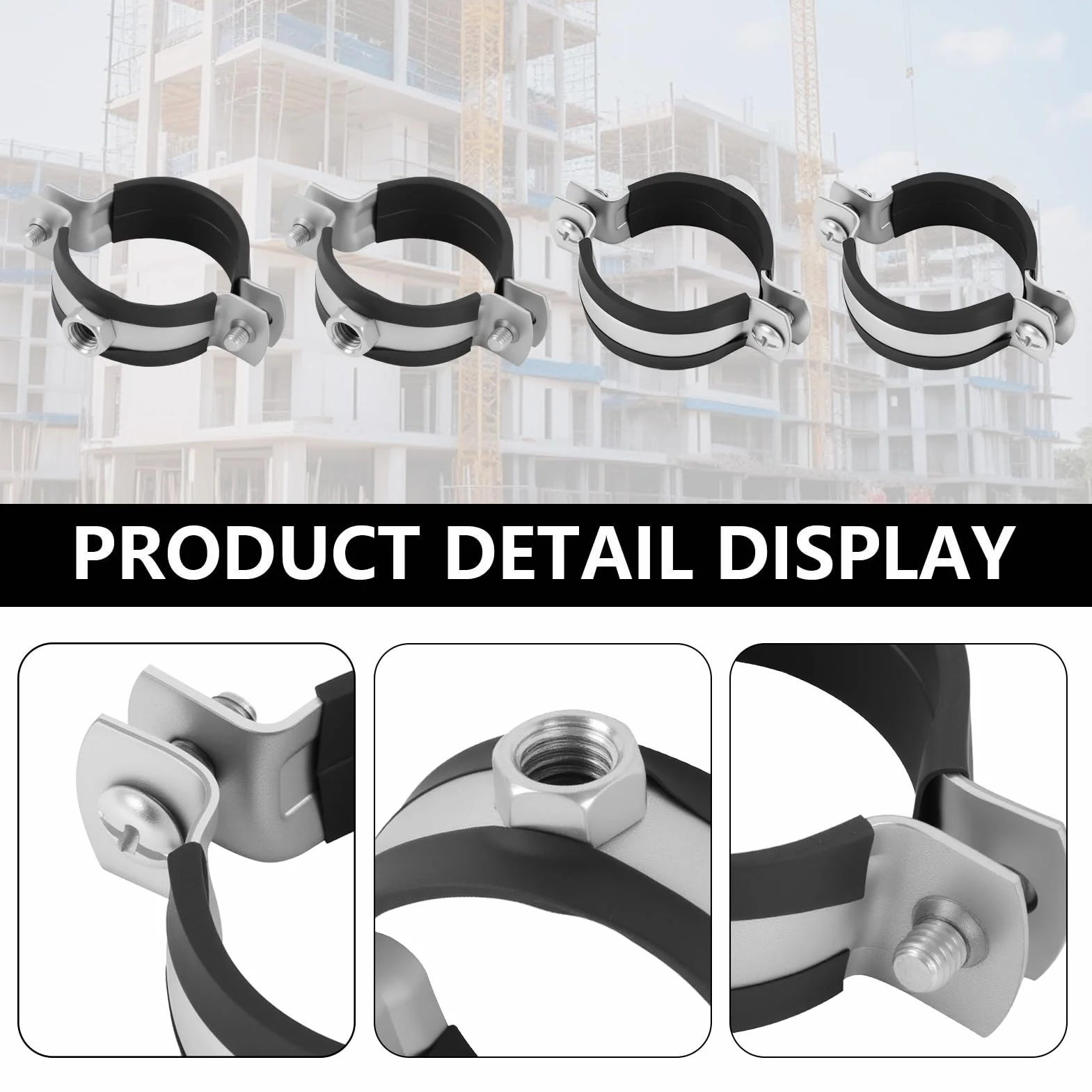 Clip de tubería, con inserciones de goma, con un diámetro ajustable de 40 - 43 mm / 1 1 / 4 ", muy adecuado para proyectos de instalación y decoración de tuberías, con 4 soportes metálicos disponibles