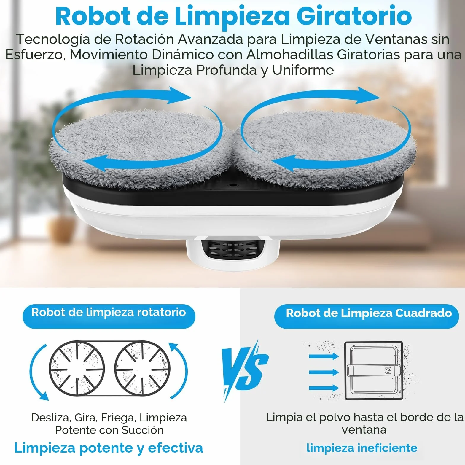 Robot Limpiacristales, Limpiacristales Electrico Ventanas con Succión 5600 Pa, 3 Modos de Limpieza, Sistema de Seguridad, Planificación Inteligente de Rutas y Detección de Bordes, Control Remoto