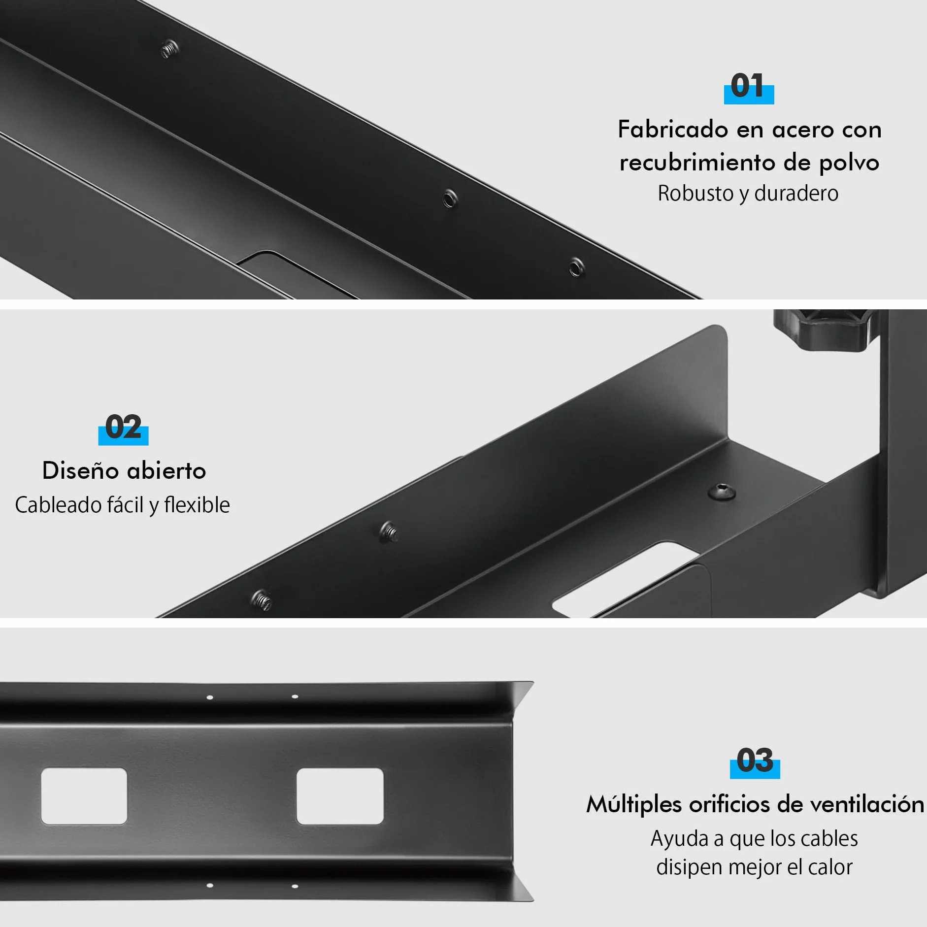Mimoke Organizador de cables para escritorio, 800 a 1200 mm, con accesorios, montaje sencillo (negro)