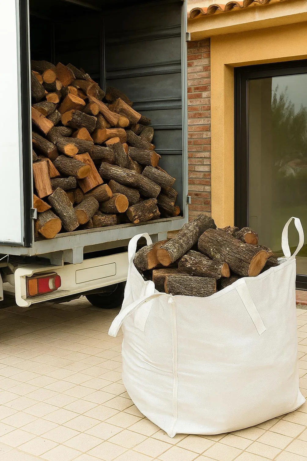 Cajón Leña de Encina 1200kg (3x400). Leña para Chimenea, Caldera y/o Estufa. Leñas de Las más duras Que Hay. Tiene una Larga consistencia y duración. Troncos medianos. Leñas Encina.