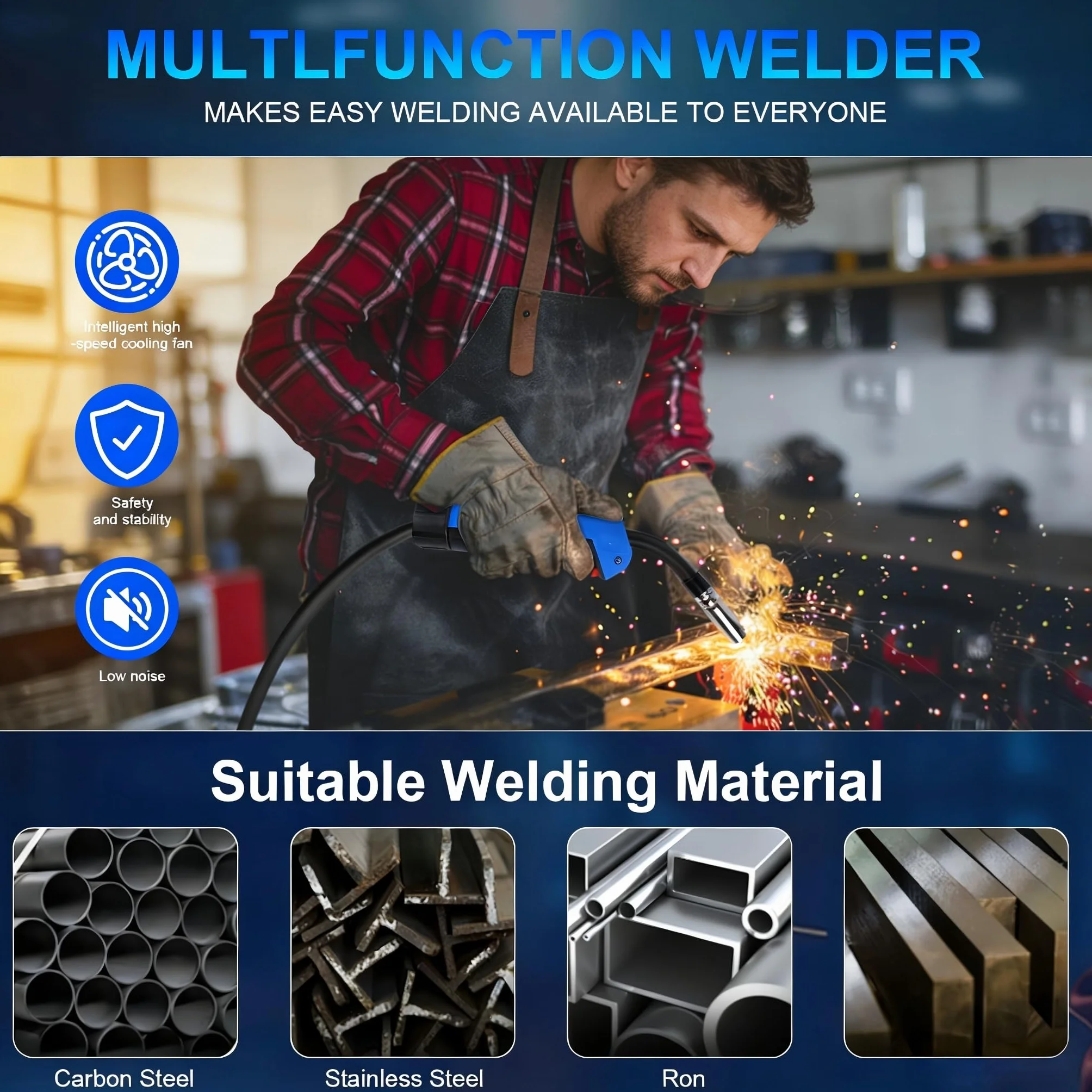 Reboot Soldadora multifunción 7 en 1 205 A – MIG/MAG, sin gas, MMA, Lift-TIG, soldadura por puntos, preparación de aluminio, pantalla digital, 240 V, ideal para bricolaje y taller