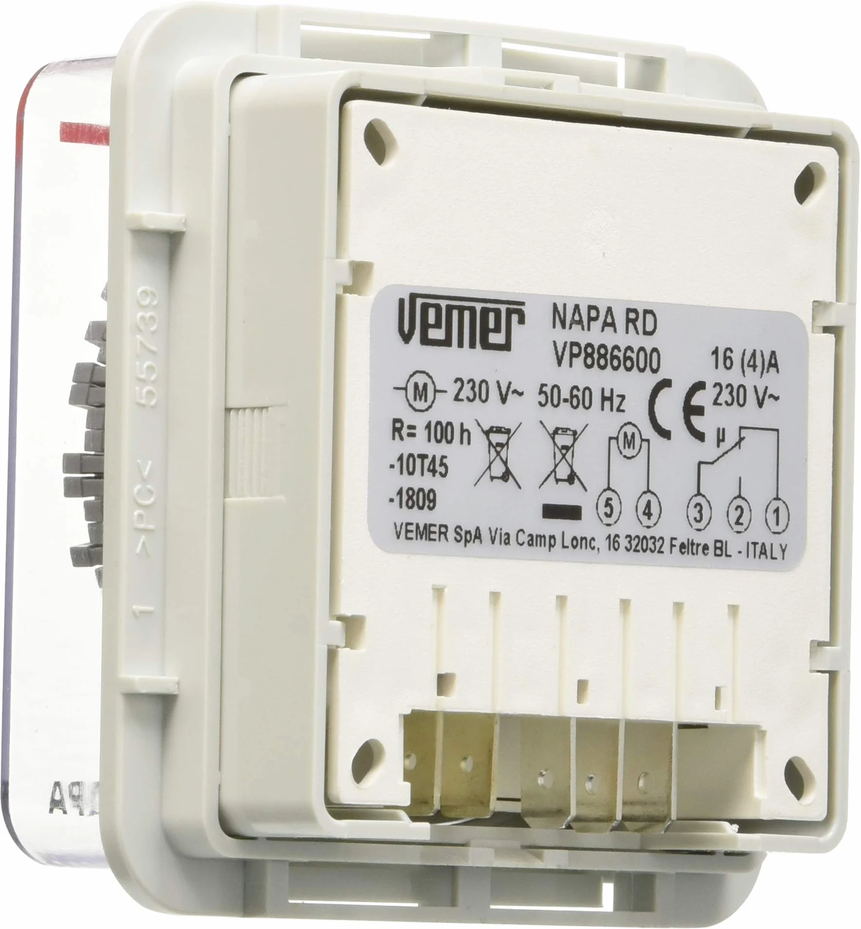 VEMER VP886600 NAPA RD - Interruptor Horario Electromecánico, Temporizador con Programación Diaria, Instalación en Panel, Gris Claro