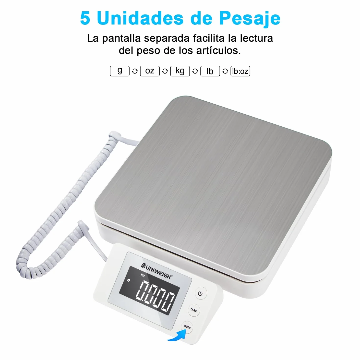 UNIWEIGH Báscula Postal Digital 88lb/0.1oz con Tare y LCD, para Paquetes Pequeños