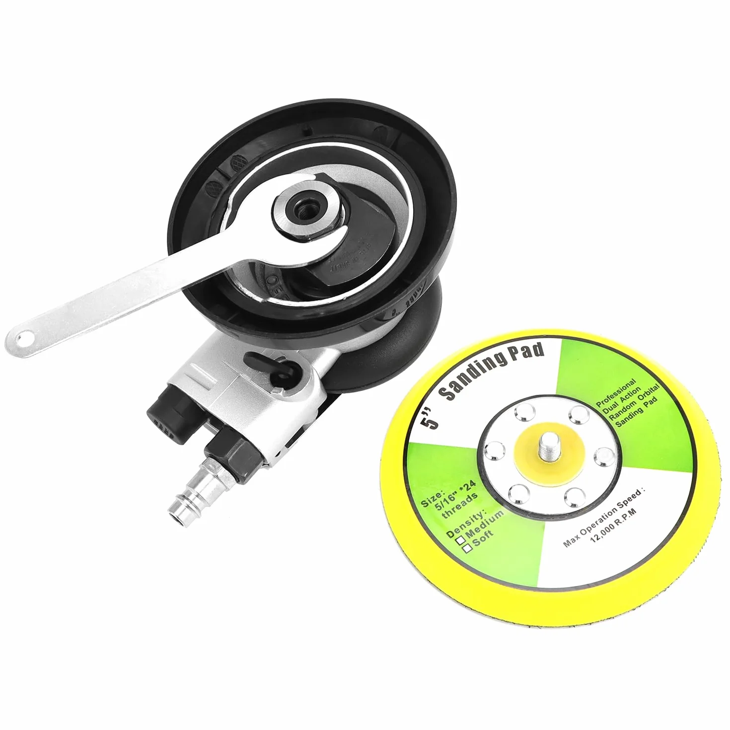 QWORK® Lijadora excéntrica de aire comprimido 125 mm - 12000 rpm - pulidora neumática de alto rendimiento para pulir, esmerilar y lijar coches