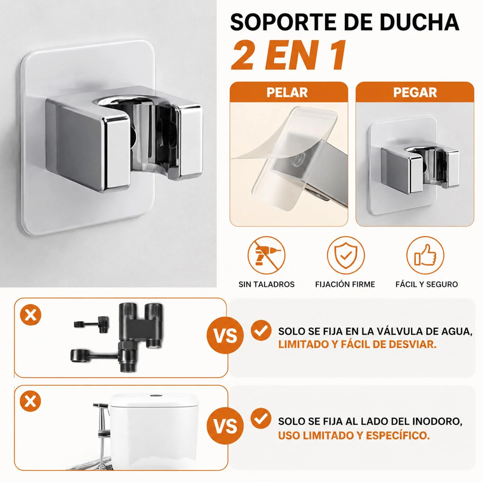 Ducha Higiénica WC con Doble Soporte, Latón Cromado | Manguera espiral flexible | Válvula ajustable | Pistola de latón | Kit bidé WC | Doble soporte