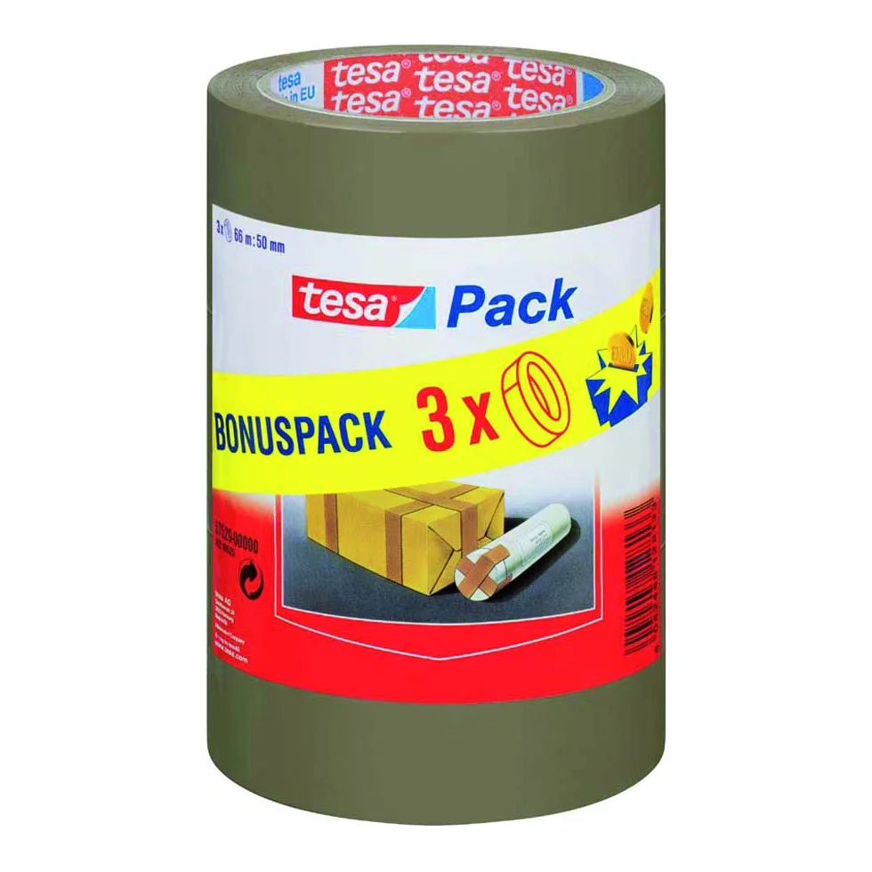Cinta embalaje tesapack marrón 66m x 50mm pack de 3 rollos