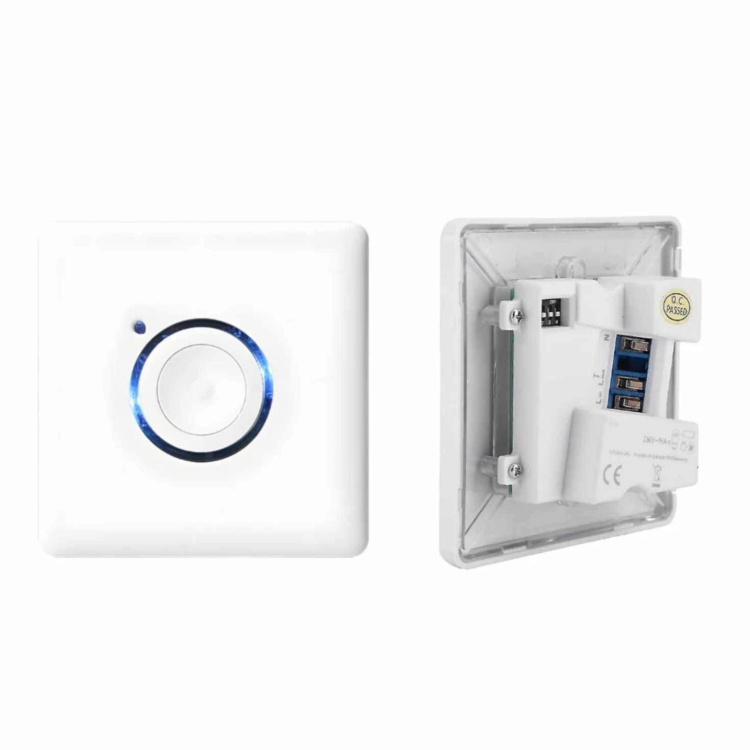 RASMACOR | Interruptor Temporizador Táctil LED de Pared IP66 | para Uso en Exteriores e Interiores | 16 Niveles de Ajuste de Tiempo 16A 230V | Entre 2 y 120 Minutos | Facil Instalacion (Blanco)